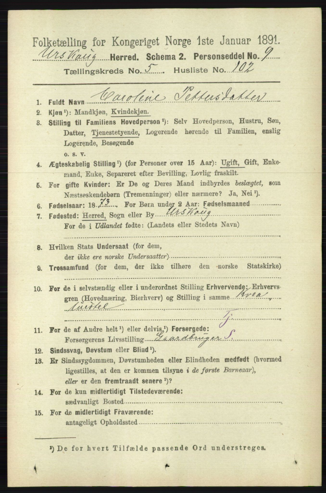 RA, 1891 census for 0224 Aurskog, 1891, p. 2658