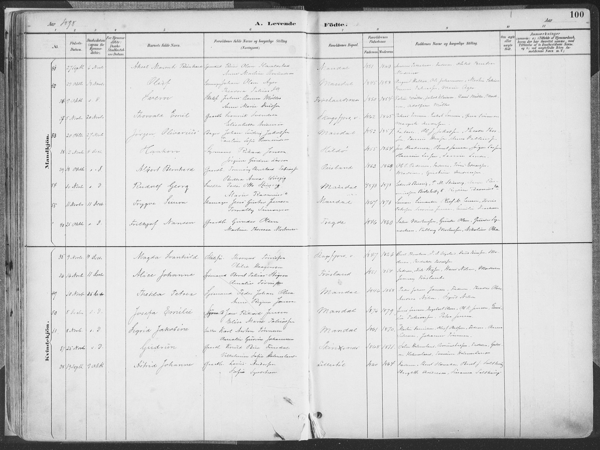 Mandal sokneprestkontor, AV/SAK-1111-0030/F/Fa/Faa/L0018: Parish register (official) no. A 18, 1890-1905, p. 100