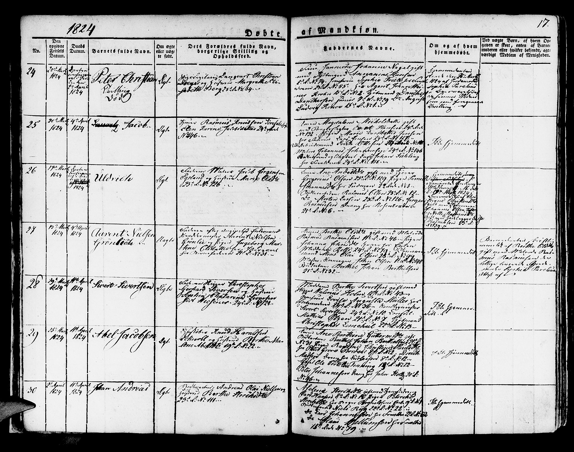 Korskirken sokneprestembete, AV/SAB-A-76101/H/Haa/L0014: Parish register (official) no. A 14, 1823-1835, p. 17