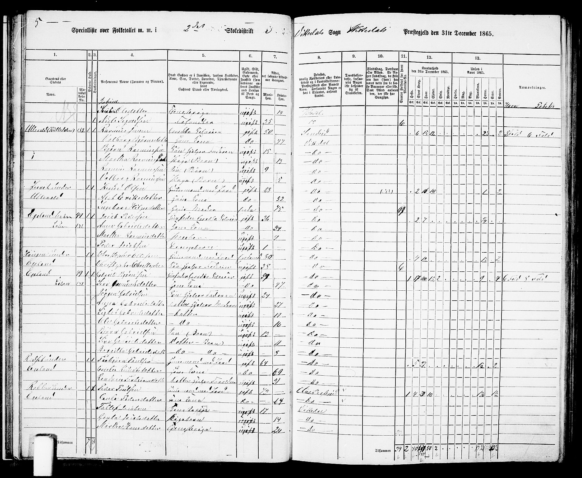 RA, 1865 census for Vikedal, 1865, p. 30