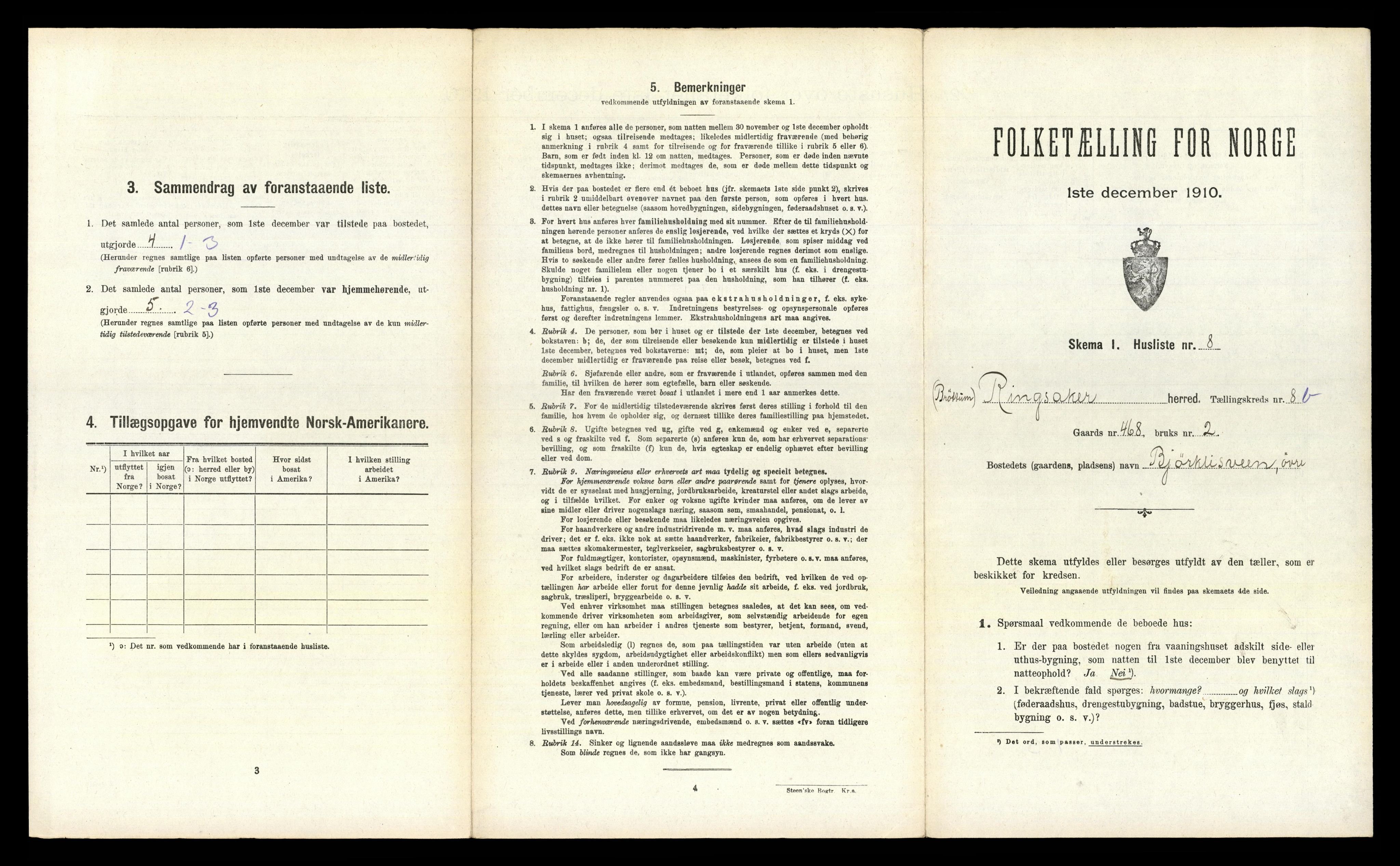 RA, 1910 census for Ringsaker, 1910, p. 1395