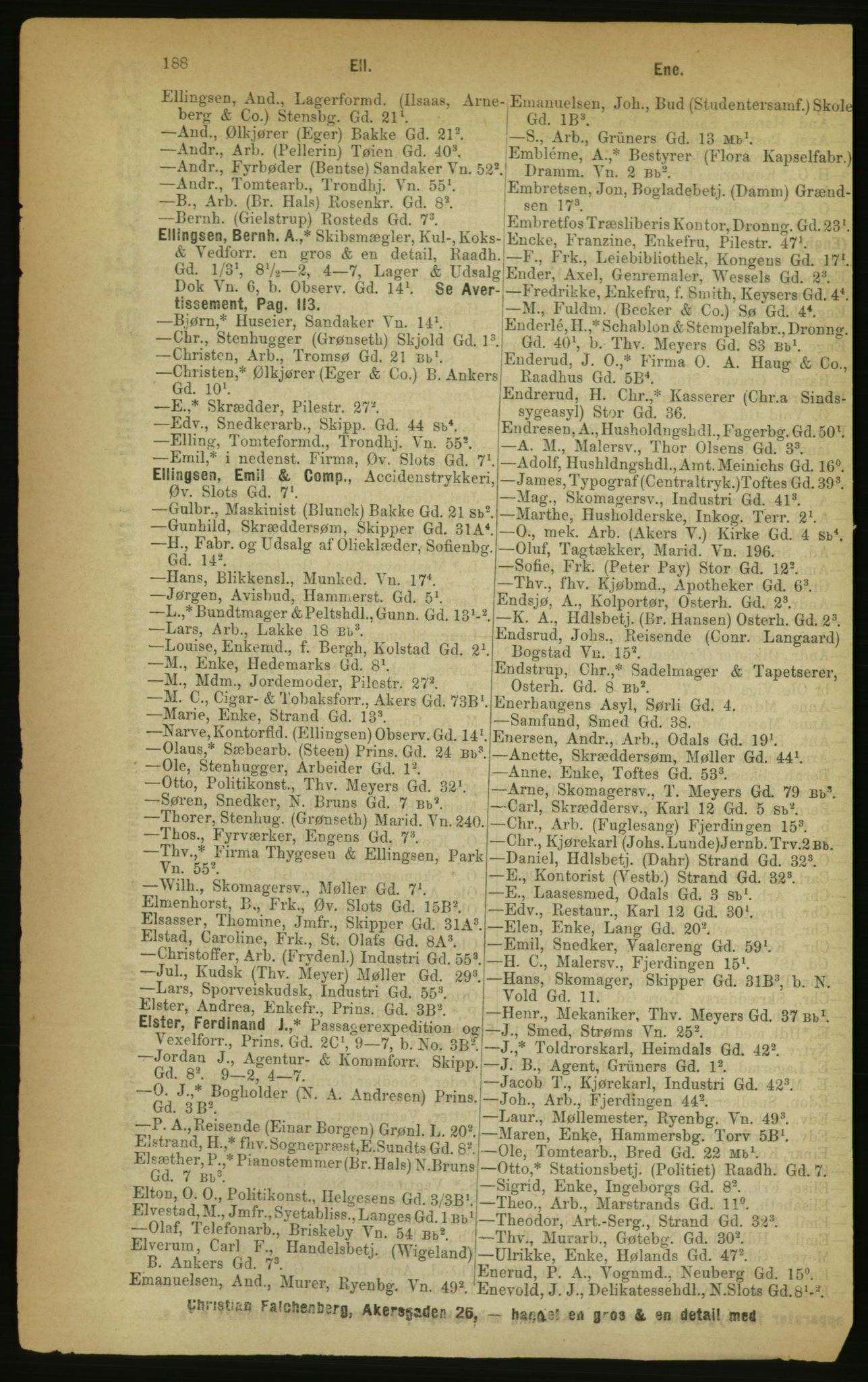 Kristiania/Oslo adressebok, PUBL/-, 1888, p. 188