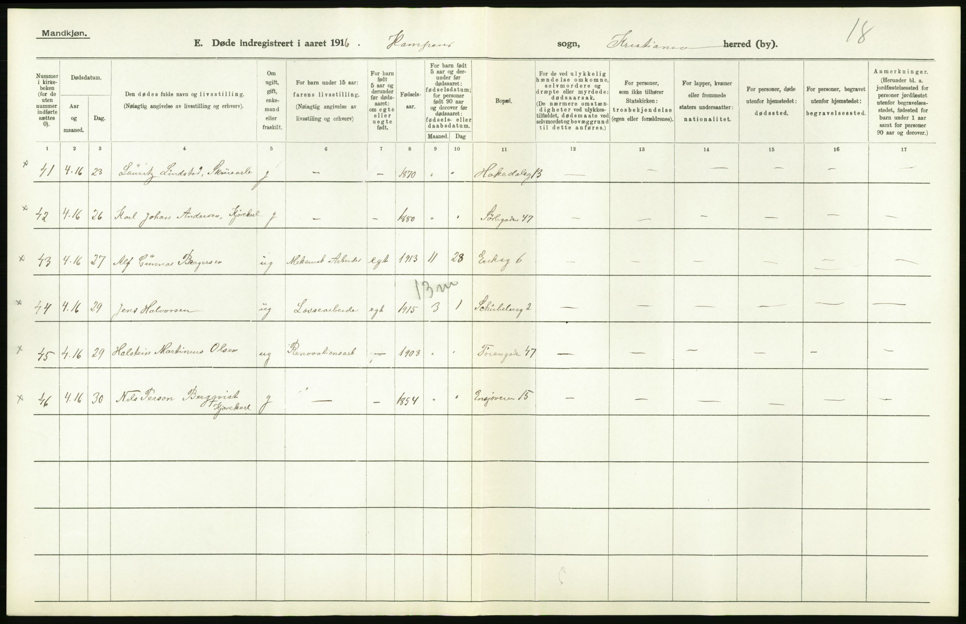 Statistisk sentralbyrå, Sosiodemografiske emner, Befolkning, RA/S-2228/D/Df/Dfb/Dfbf/L0009: Kristiania: Døde., 1916, p. 164