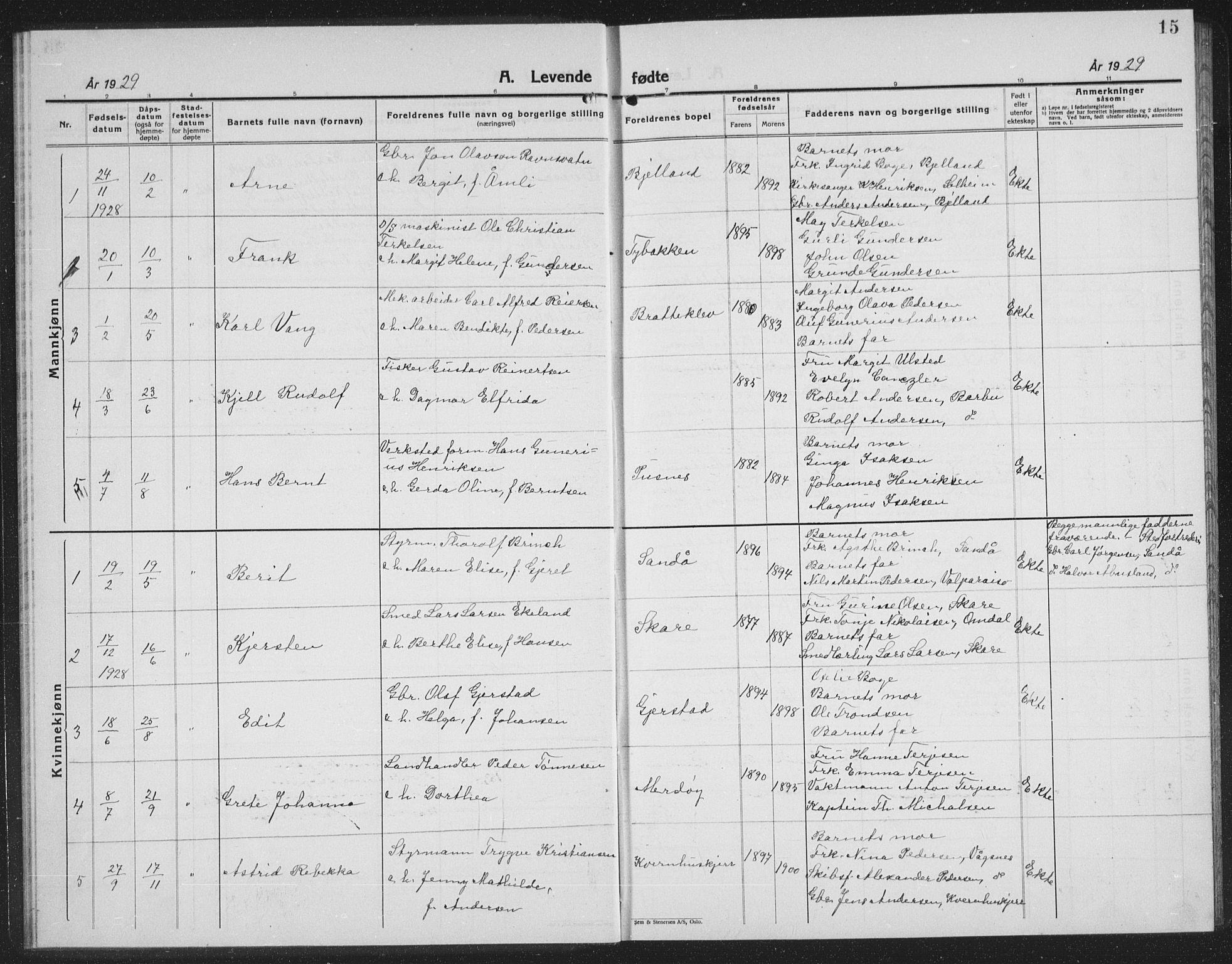 Tromøy sokneprestkontor, AV/SAK-1111-0041/F/Fb/L0008: Parish register (copy) no. B 8, 1925-1938, p. 15