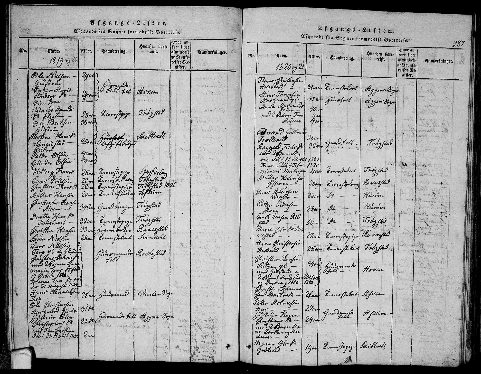 Eidsberg prestekontor Kirkebøker, AV/SAO-A-10905/G/Ga/L0001: Parish register (copy) no. I 1, 1814-1831, p. 287