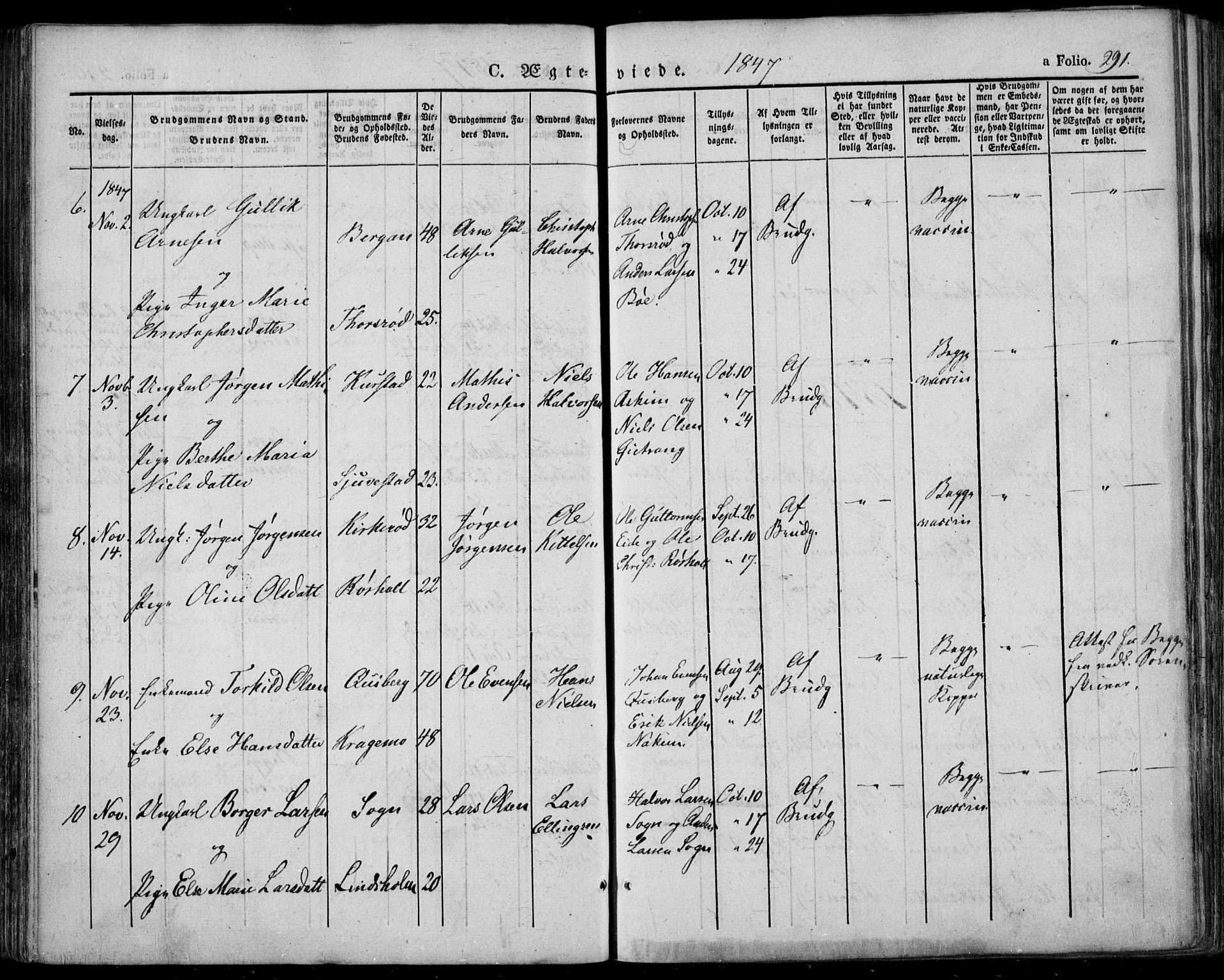 Lardal kirkebøker, AV/SAKO-A-350/F/Fa/L0006: Parish register (official) no. I 6, 1835-1860, p. 291