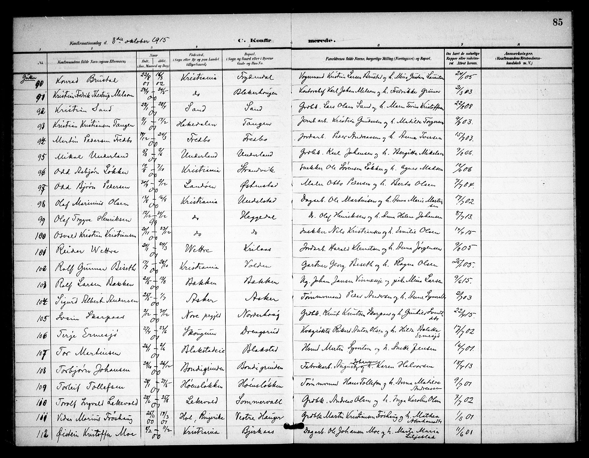 Asker prestekontor Kirkebøker, AV/SAO-A-10256a/F/Fa/L0016: Parish register (official) no. I 16, 1900-1917, p. 85