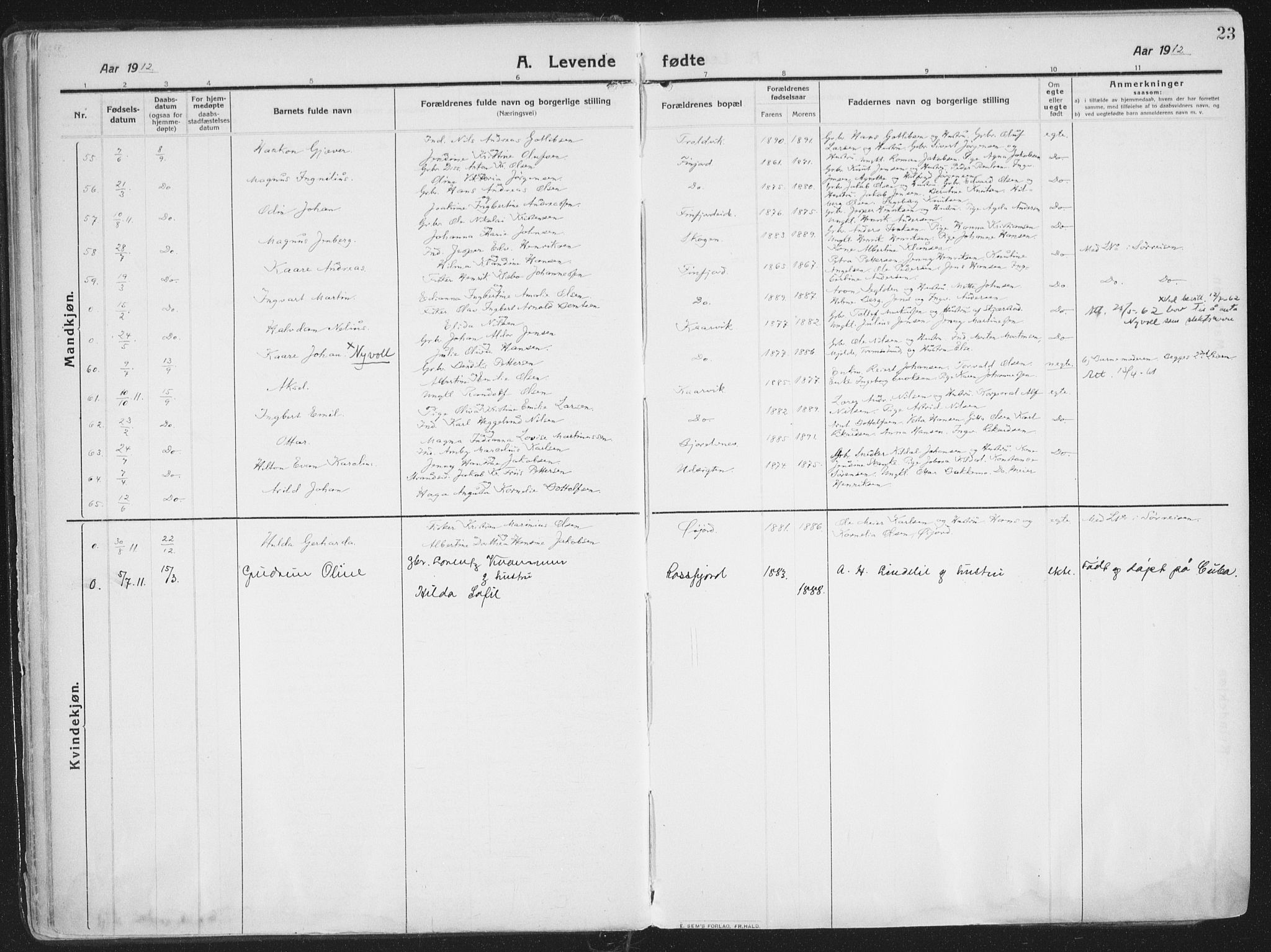 Lenvik sokneprestembete, AV/SATØ-S-1310/H/Ha/Haa/L0016kirke: Parish register (official) no. 16, 1910-1924, p. 23