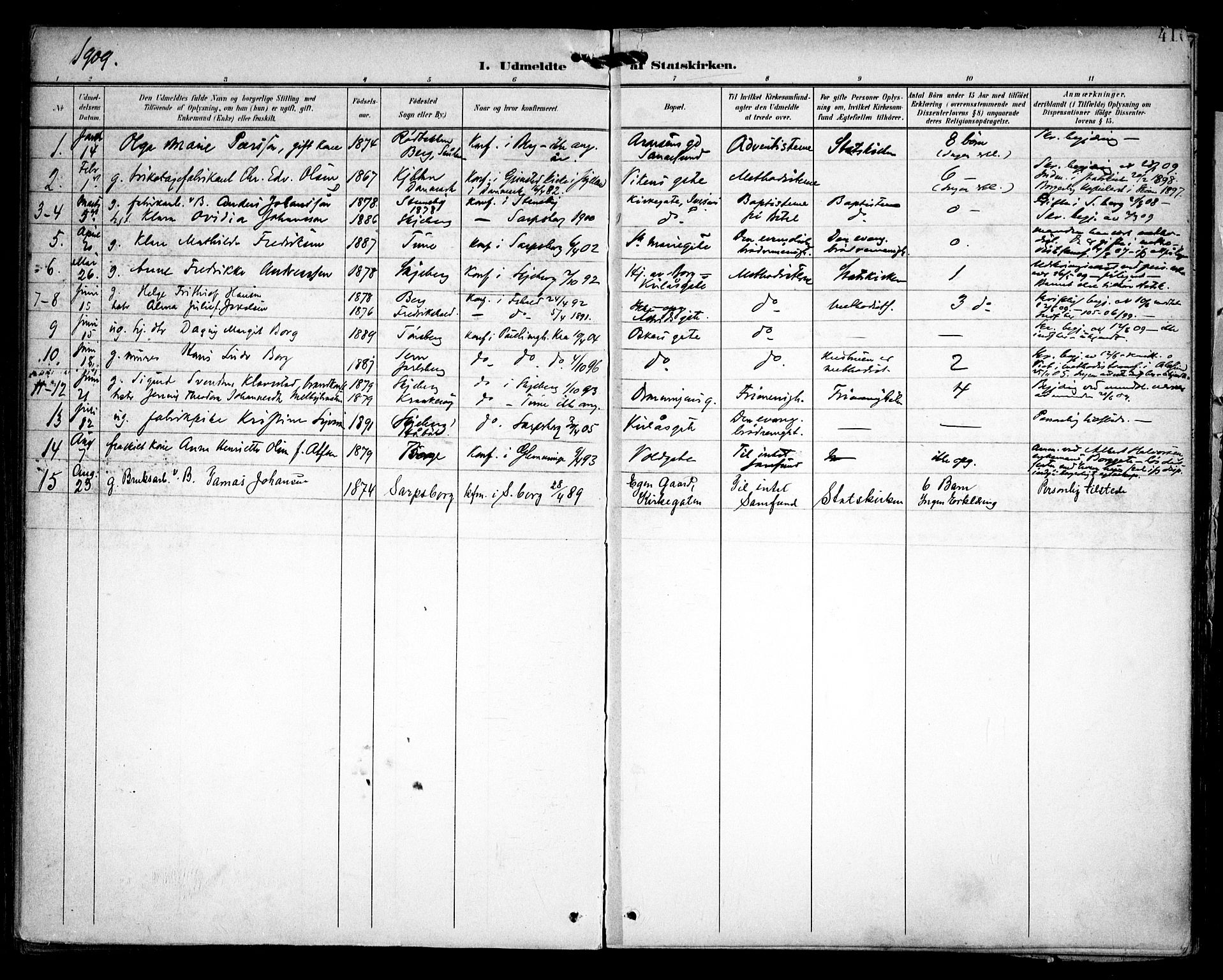 Sarpsborg prestekontor Kirkebøker, AV/SAO-A-2006/F/Fa/L0006: Parish register (official) no. 6, 1900-1909, p. 416