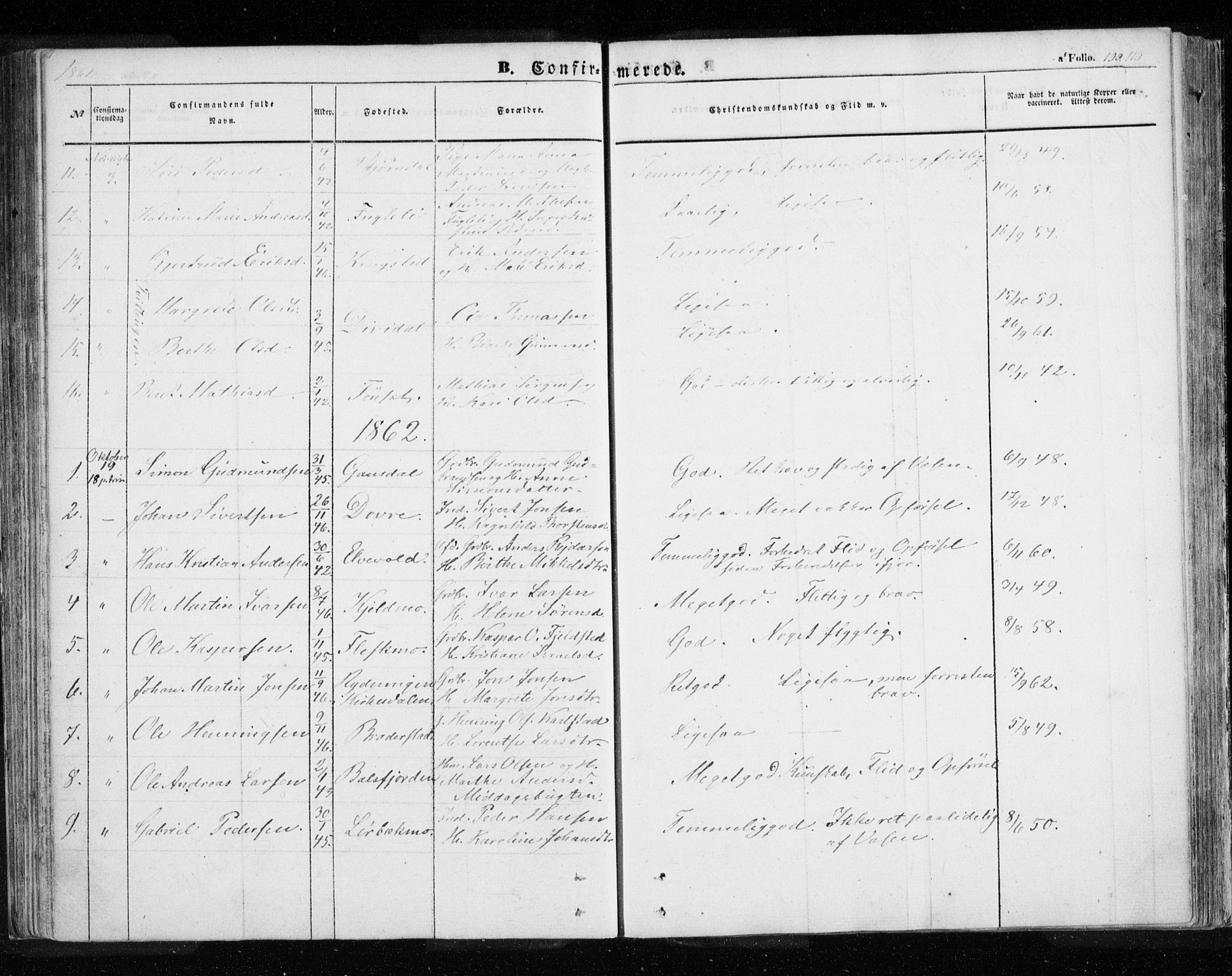Målselv sokneprestembete, SATØ/S-1311/G/Ga/Gaa/L0003kirke: Parish register (official) no. 3, 1853-1863, p. 109