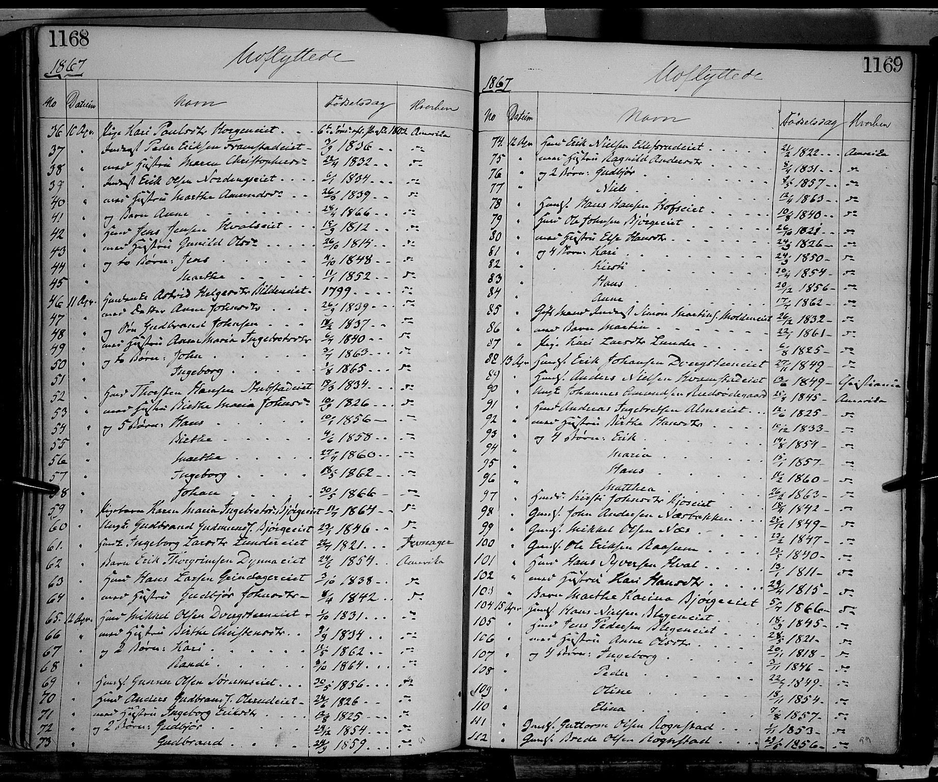 Gran prestekontor, SAH/PREST-112/H/Ha/Haa/L0012: Parish register (official) no. 12, 1856-1874, p. 1168-1169