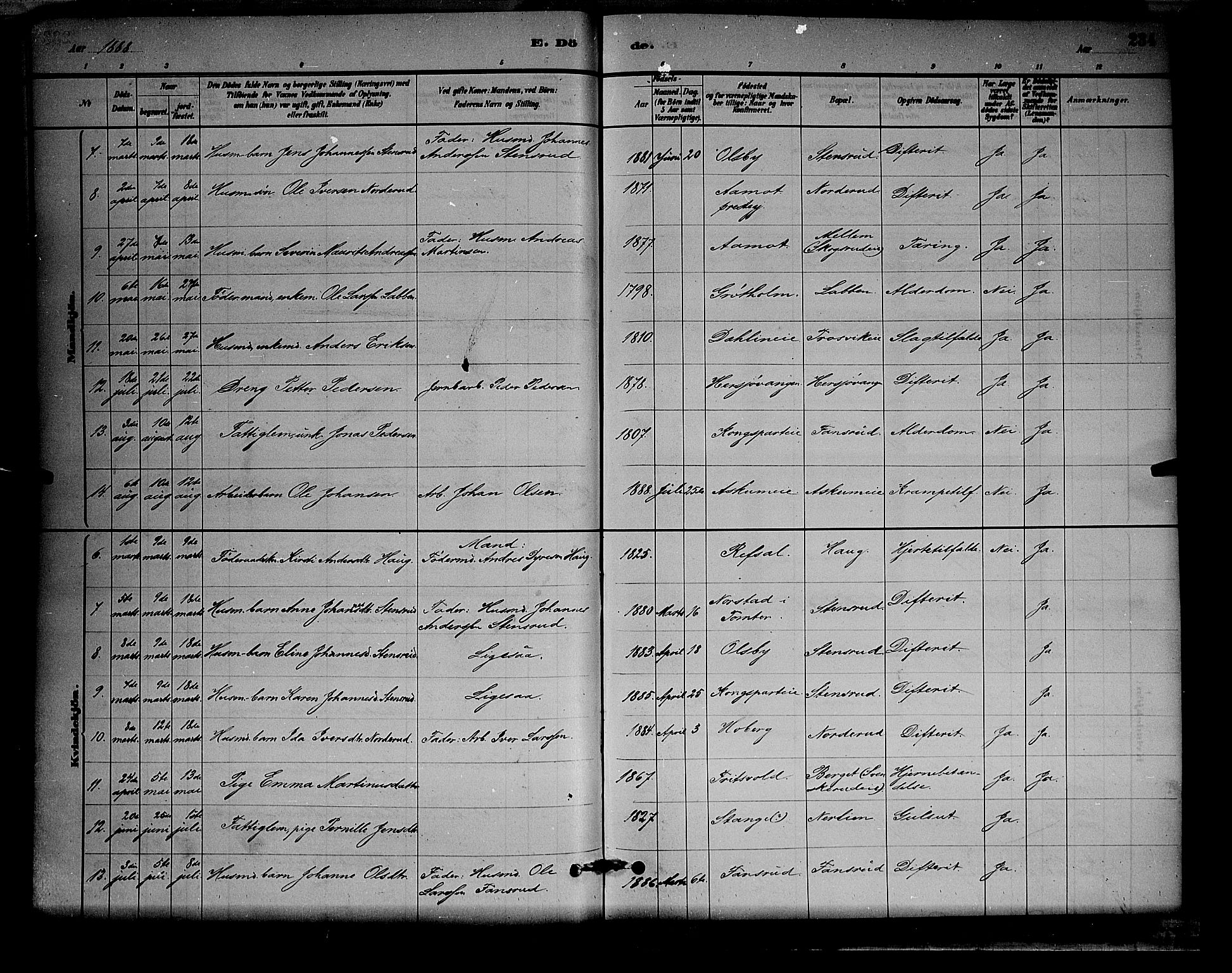 Stange prestekontor, AV/SAH-PREST-002/L/L0008: Parish register (copy) no. 8, 1882-1895, p. 234