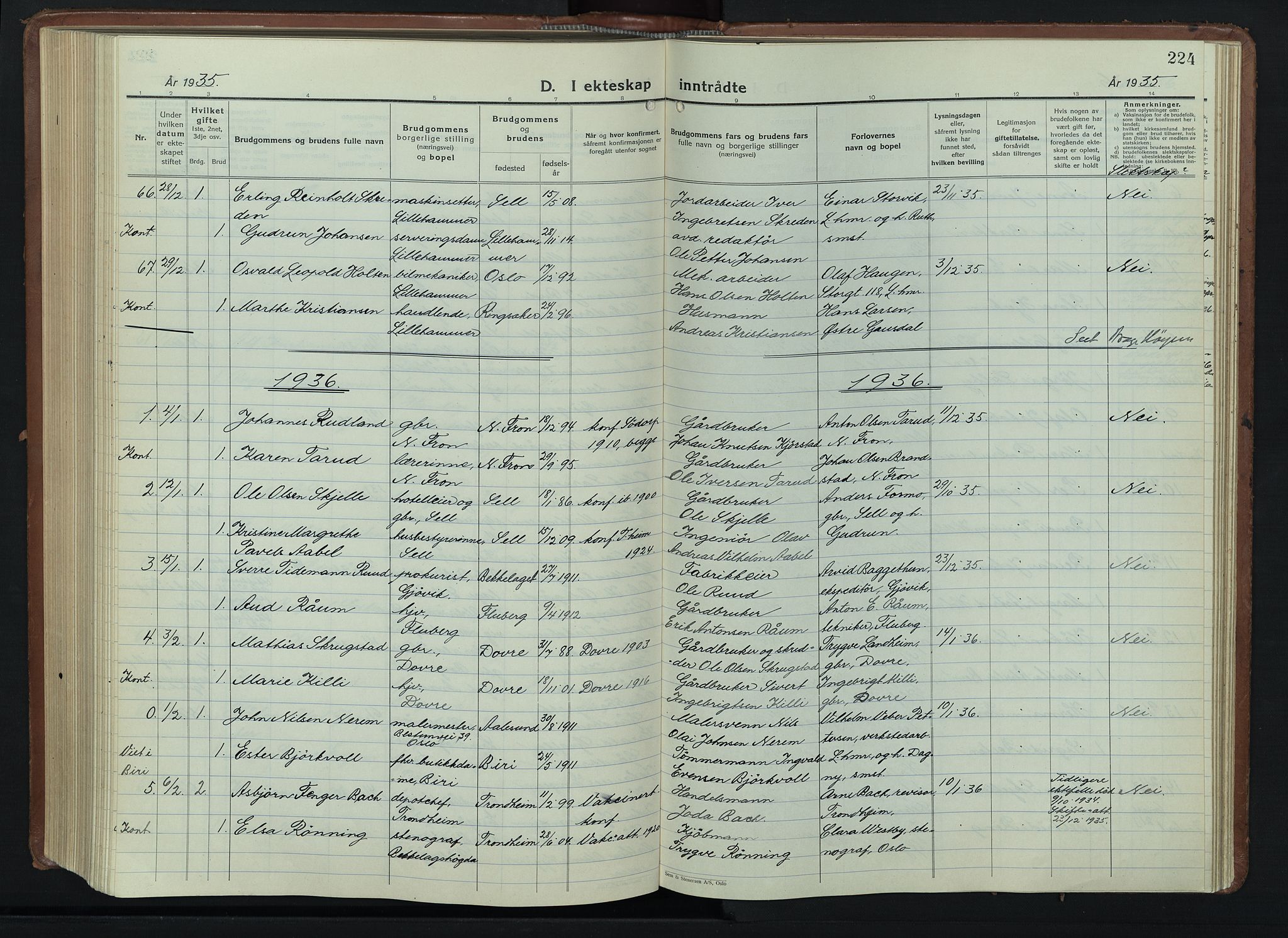 Lillehammer prestekontor, AV/SAH-PREST-088/H/Ha/Hab/L0003: Parish register (copy) no. 3, 1927-1943, p. 224