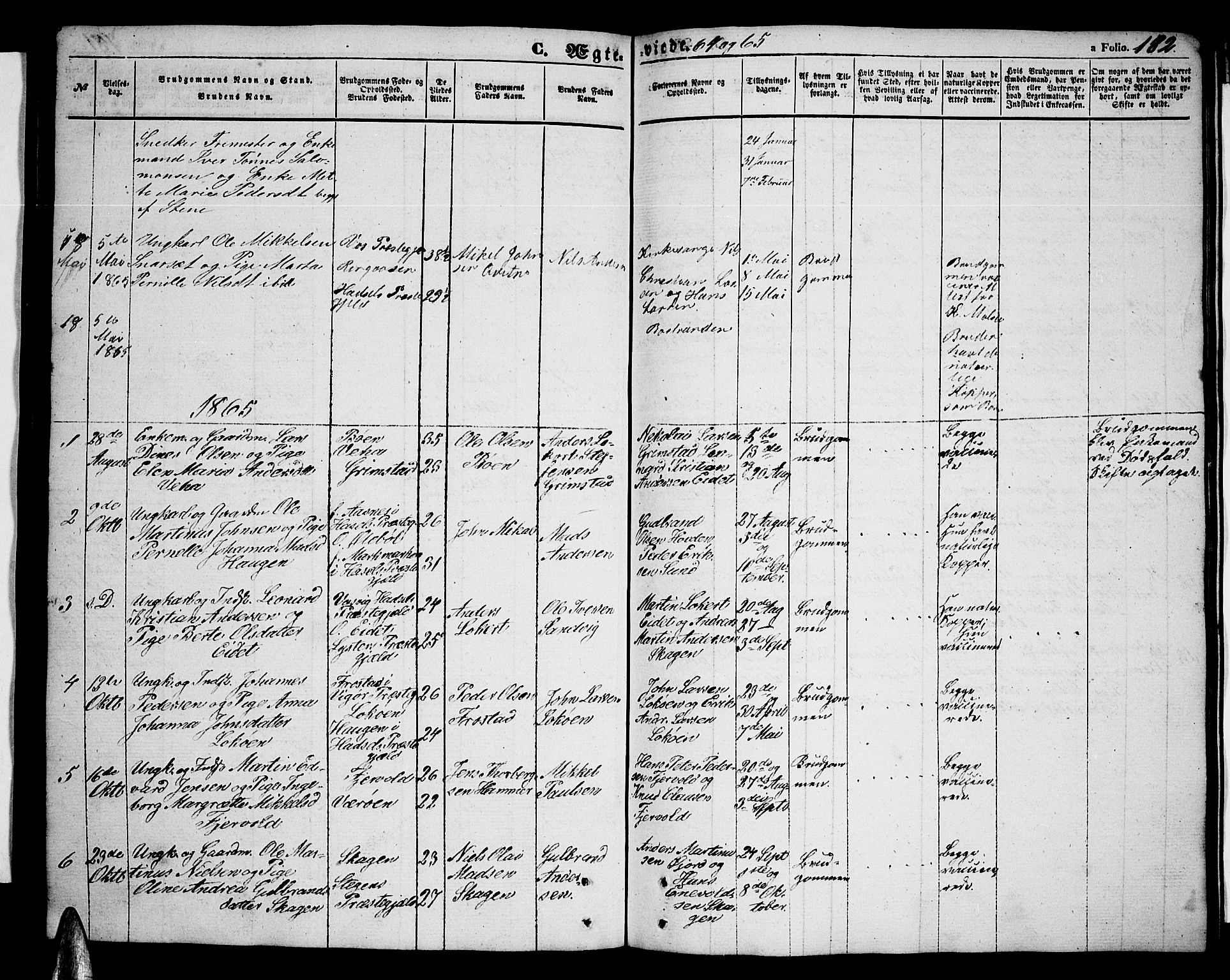 Ministerialprotokoller, klokkerbøker og fødselsregistre - Nordland, SAT/A-1459/891/L1313: Parish register (copy) no. 891C02, 1856-1870, p. 182