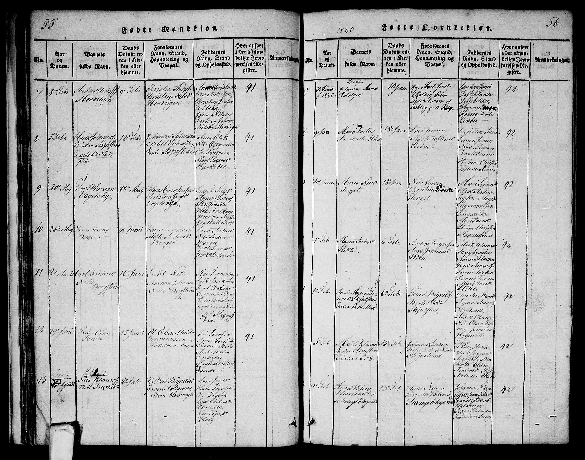 Aremark prestekontor Kirkebøker, AV/SAO-A-10899/G/Ga/L0001: Parish register (copy) no.  I 1, 1814-1834, p. 55-56