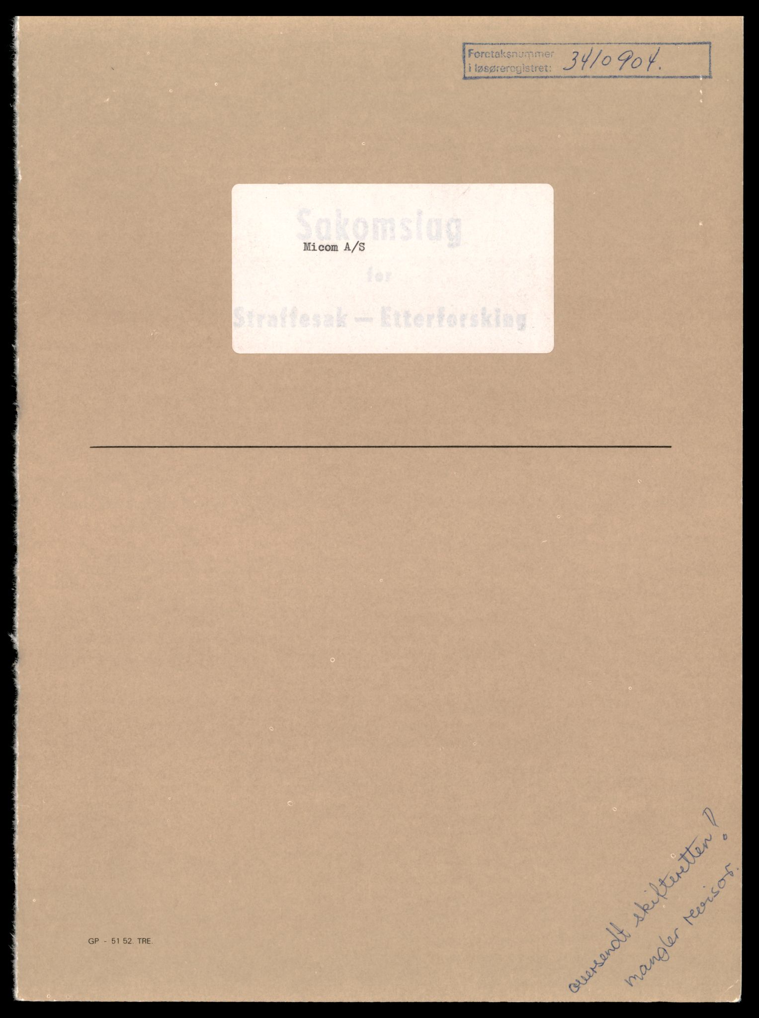 Trondheim byfogd, AV/SAT-A-0003/2/J/Jd/Jda/L0037: Bilag, aksjeselskap, Mi-Mor, 1944-1990, p. 1