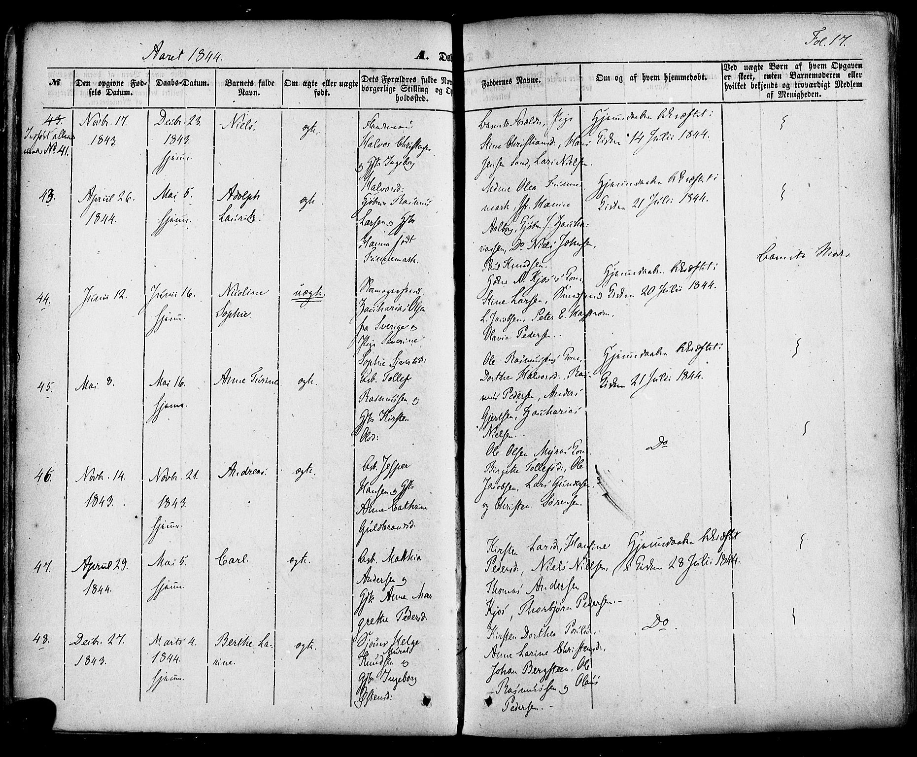 Skien kirkebøker, AV/SAKO-A-302/F/Fa/L0006a: Parish register (official) no. 6A, 1843-1856, p. 17