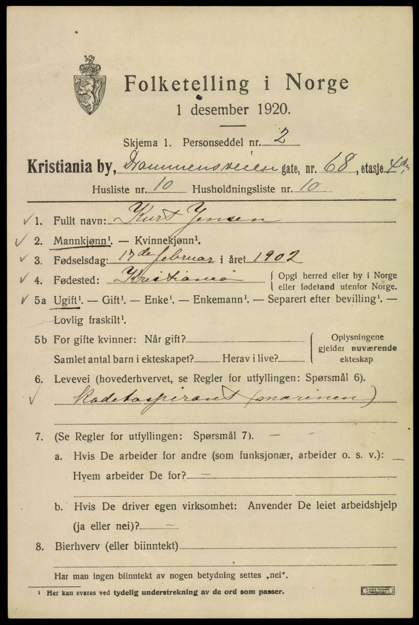 SAO, 1920 census for Kristiania, 1920, p. 202293