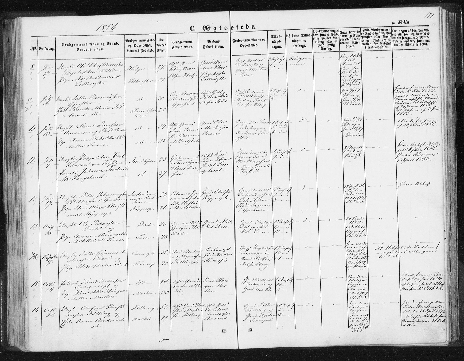 Ministerialprotokoller, klokkerbøker og fødselsregistre - Nord-Trøndelag, SAT/A-1458/746/L0446: Parish register (official) no. 746A05, 1846-1859, p. 179