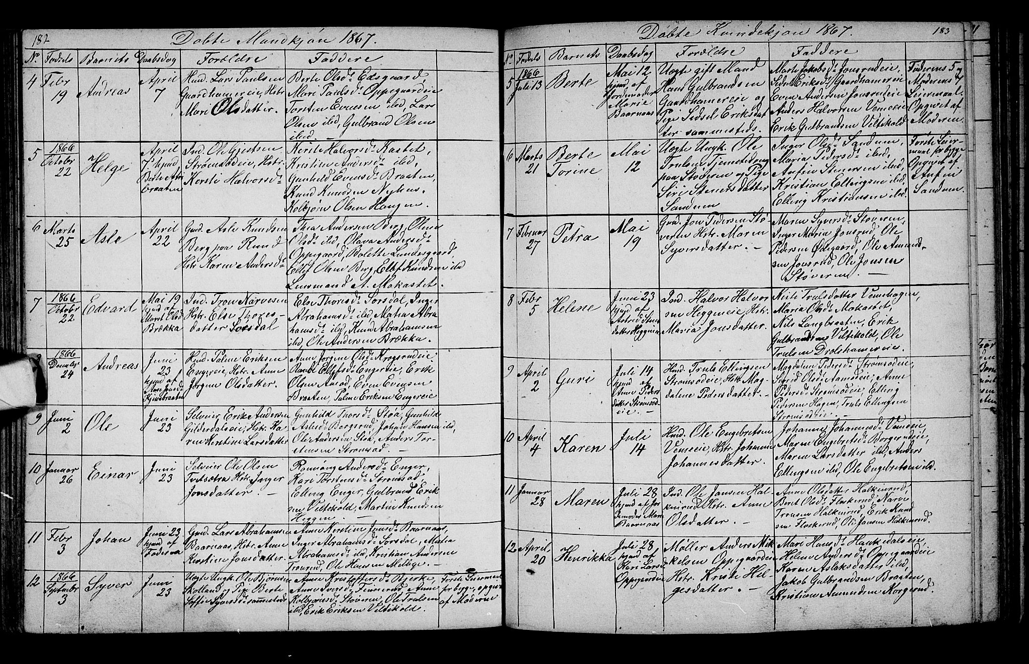 Lunder kirkebøker, AV/SAKO-A-629/G/Ga/L0002: Parish register (copy) no. I 2, 1849-1868, p. 182-183