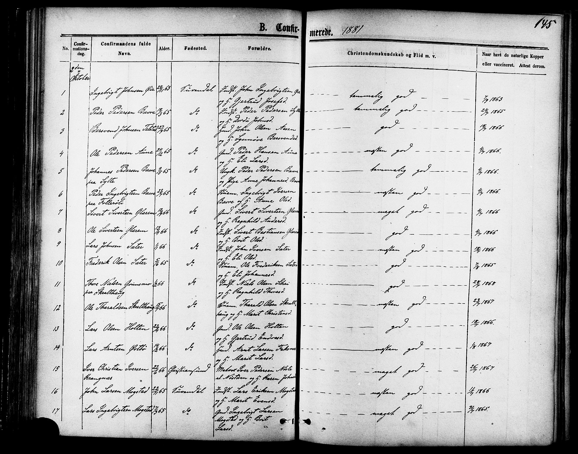 Ministerialprotokoller, klokkerbøker og fødselsregistre - Møre og Romsdal, AV/SAT-A-1454/595/L1046: Parish register (official) no. 595A08, 1874-1884, p. 145