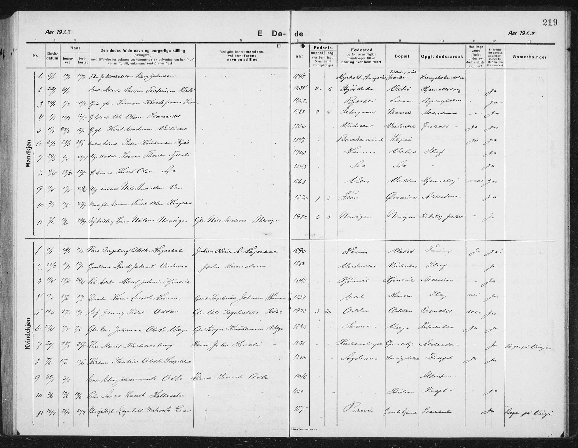 Ministerialprotokoller, klokkerbøker og fødselsregistre - Sør-Trøndelag, SAT/A-1456/630/L0506: Parish register (copy) no. 630C04, 1914-1933, p. 219