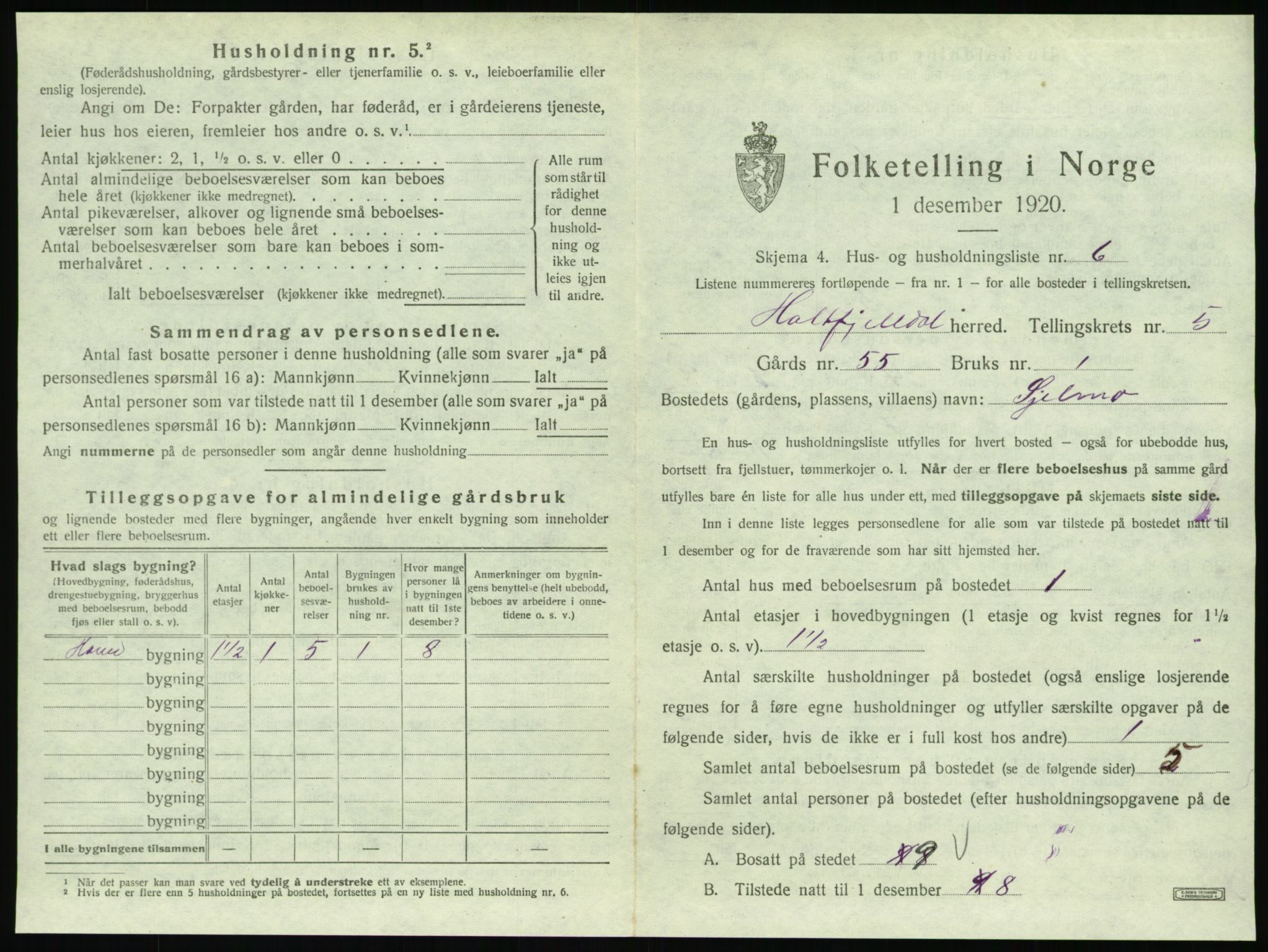 SAT, 1920 census for Hattfjelldal, 1920, p. 156