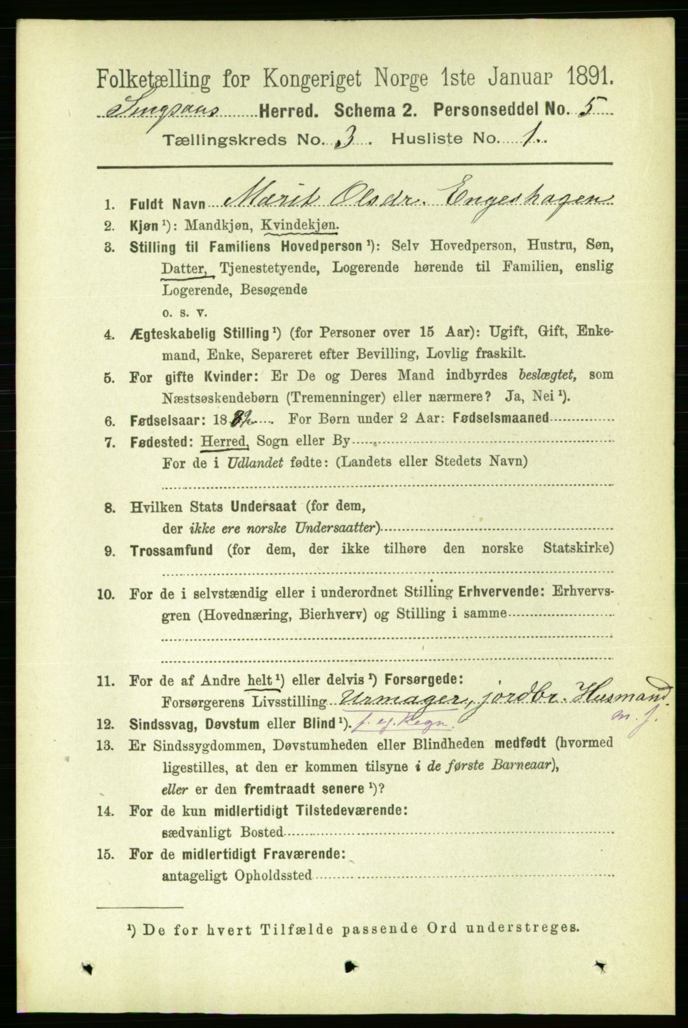 RA, 1891 census for 1646 Singsås, 1891, p. 542