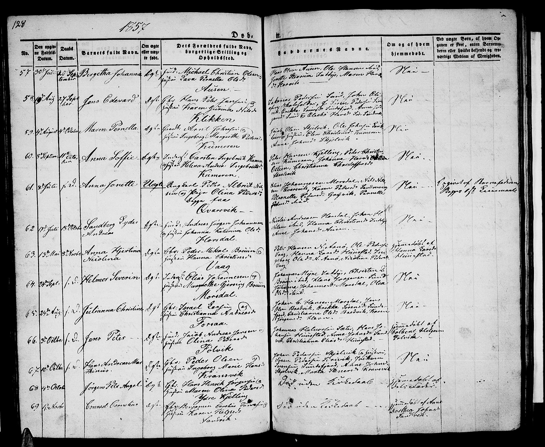 Ministerialprotokoller, klokkerbøker og fødselsregistre - Nordland, AV/SAT-A-1459/805/L0106: Parish register (copy) no. 805C02, 1841-1861, p. 128