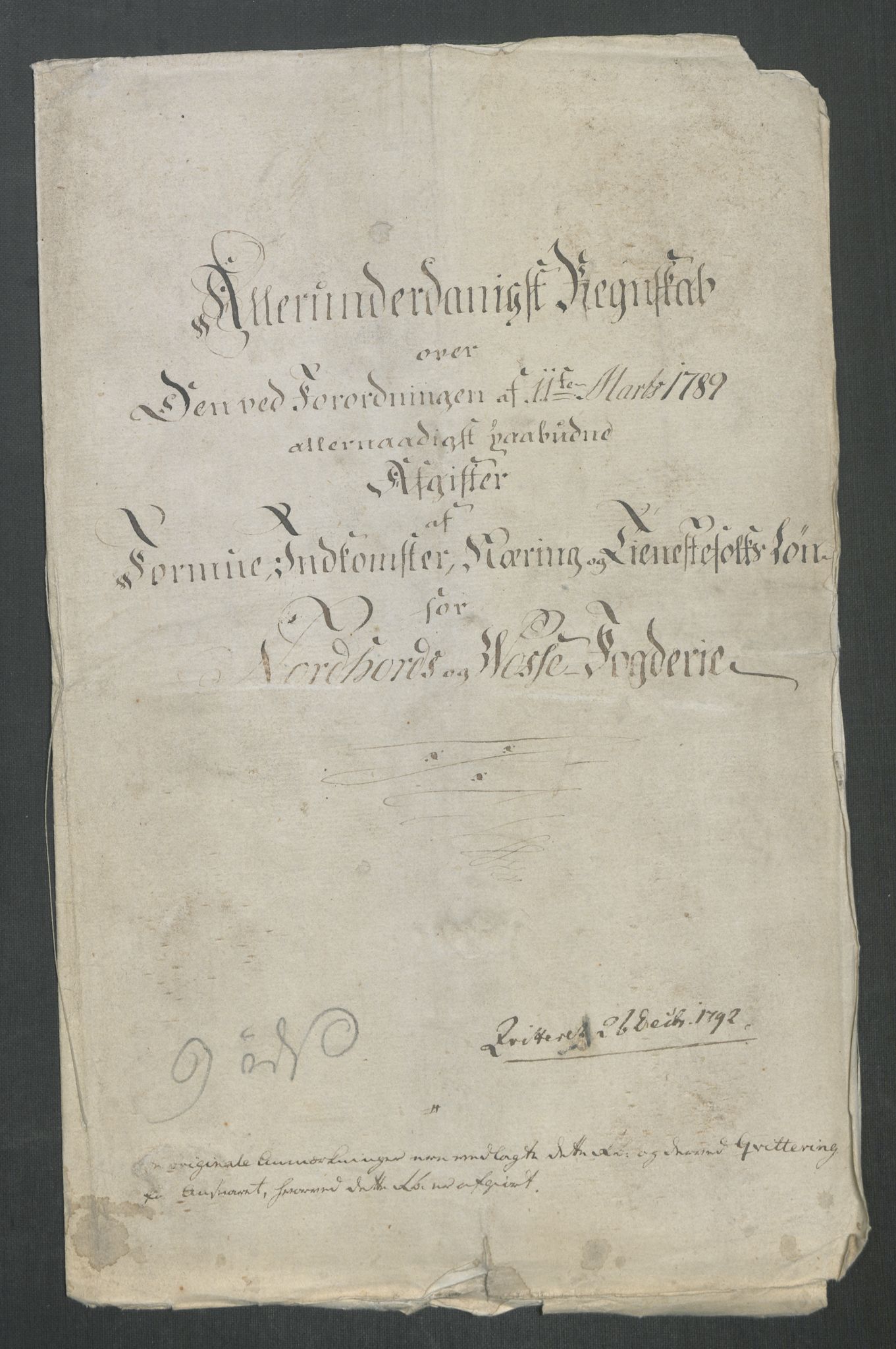 Rentekammeret inntil 1814, Reviderte regnskaper, Mindre regnskaper, RA/EA-4068/Rf/Rfe/L0028: Nedre Romerike fogderi. Nedre Telemark og Bamle fogderi, Nordhordland og Voss fogderi, 1789, p. 349