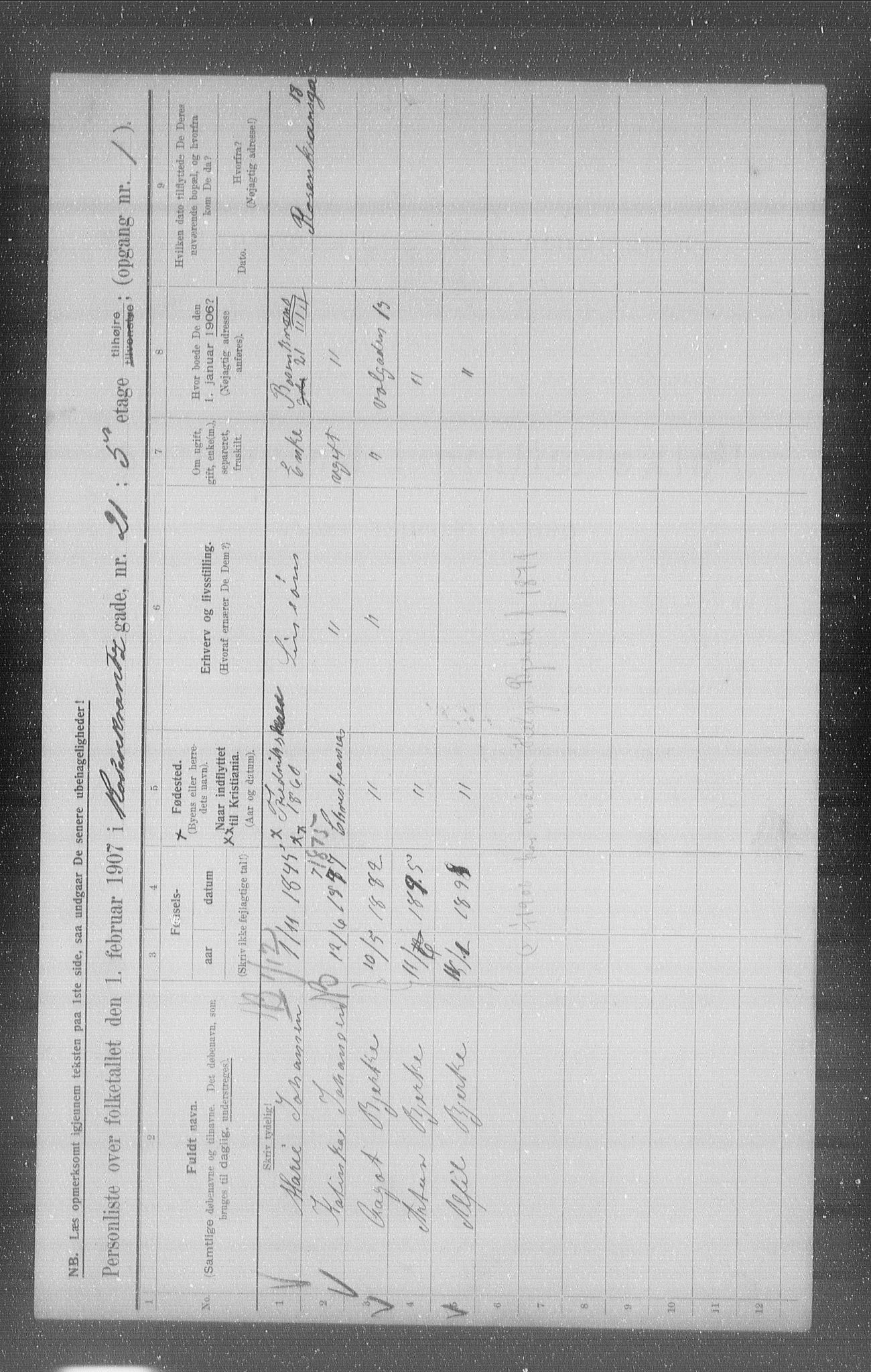 OBA, Municipal Census 1907 for Kristiania, 1907, p. 42913