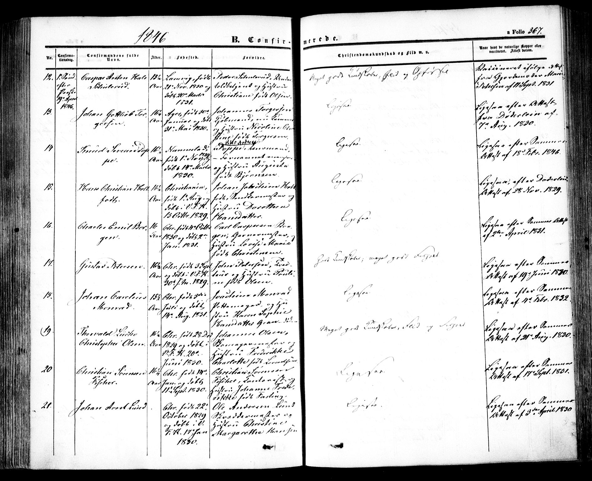 Oslo domkirke Kirkebøker, AV/SAO-A-10752/F/Fa/L0013: Parish register (official) no. 13, 1844-1864, p. 367