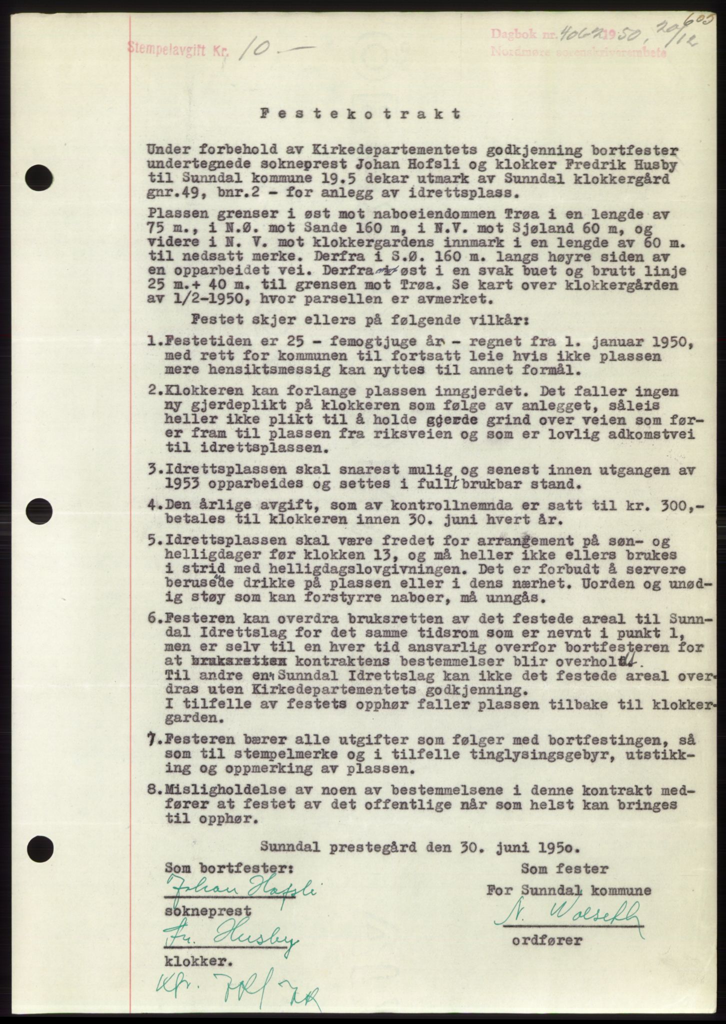 Nordmøre sorenskriveri, AV/SAT-A-4132/1/2/2Ca: Mortgage book no. B106, 1950-1950, Diary no: : 4062/1950