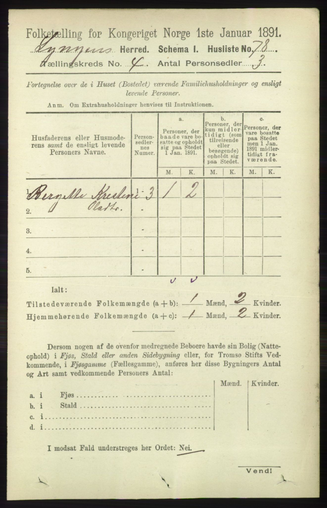 RA, 1891 census for 1938 Lyngen, 1891, p. 3664