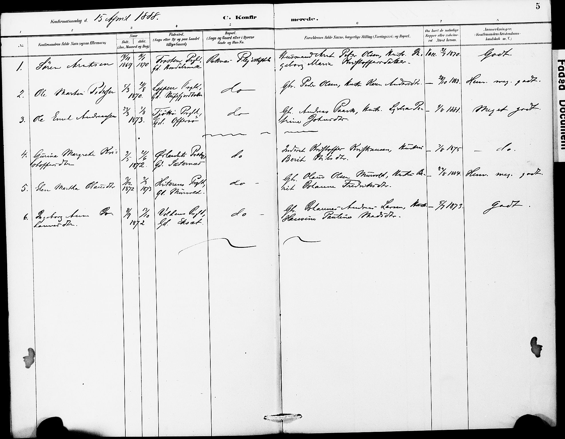 Ministerialprotokoller, klokkerbøker og fødselsregistre - Møre og Romsdal, AV/SAT-A-1454/559/L0714: Parish register (official) no. 559A02, 1887-1895, p. 5