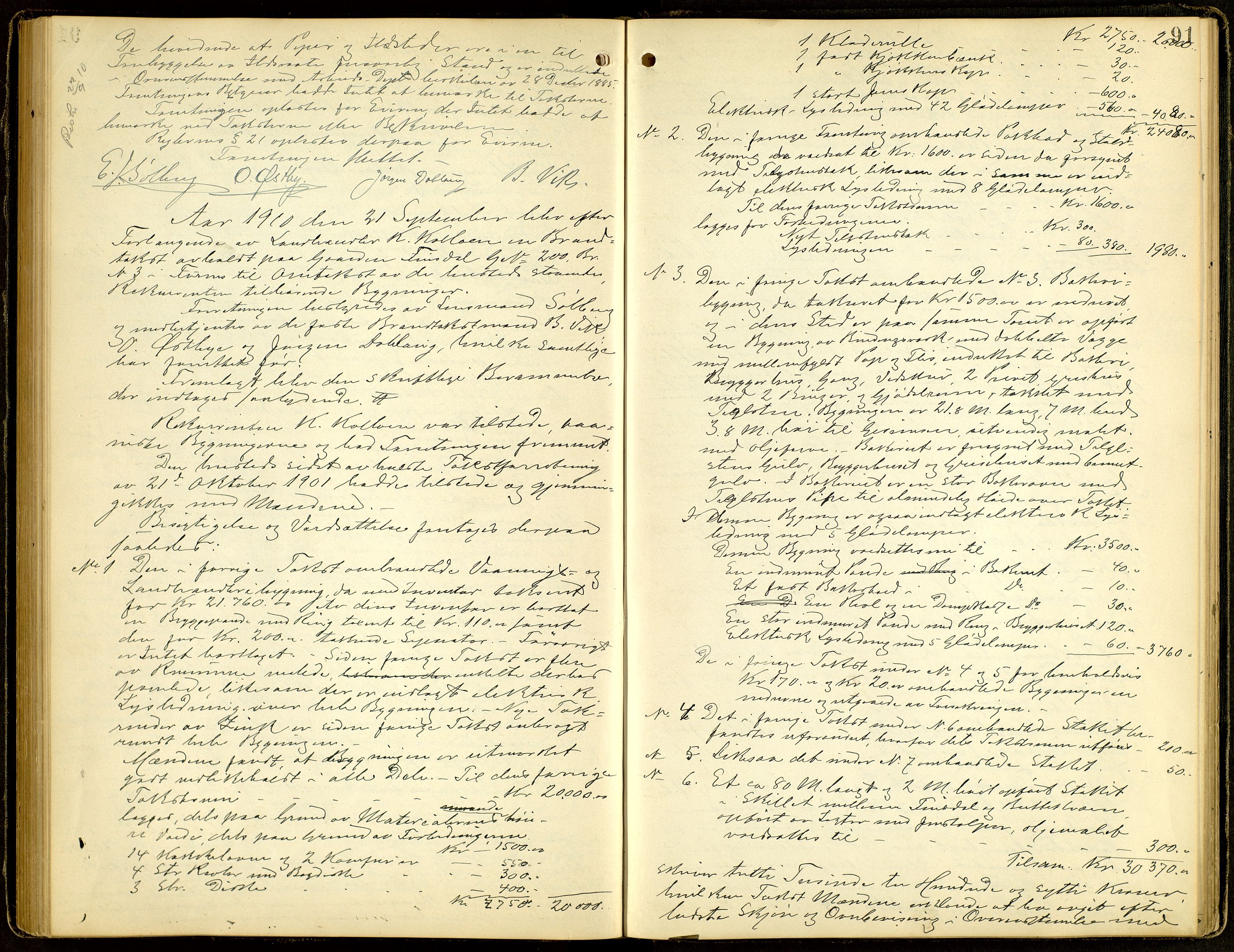 Norges Brannkasse, Furnes, AV/SAH-NBRANF-004/F/L0001: Branntakstprotokoll, 1895-1916, p. 90b-91a
