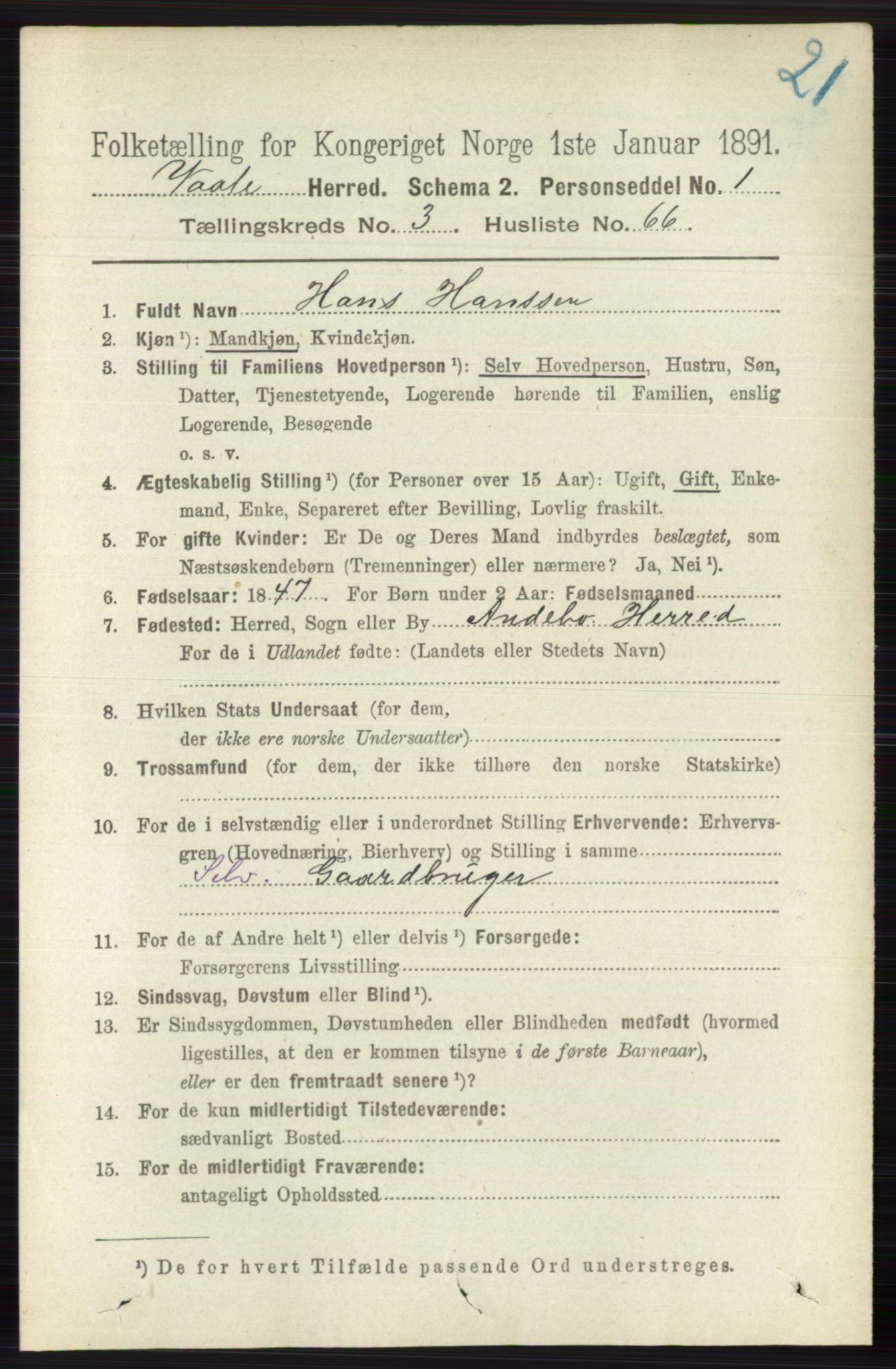 RA, 1891 census for 0716 Våle, 1891, p. 927