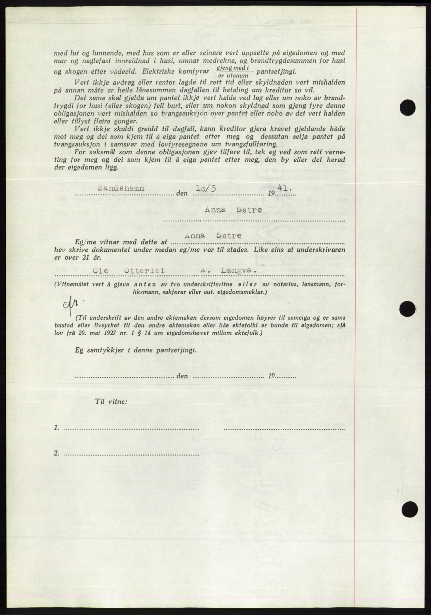 Søre Sunnmøre sorenskriveri, AV/SAT-A-4122/1/2/2C/L0071: Mortgage book no. 65, 1941-1941, Diary no: : 495/1941