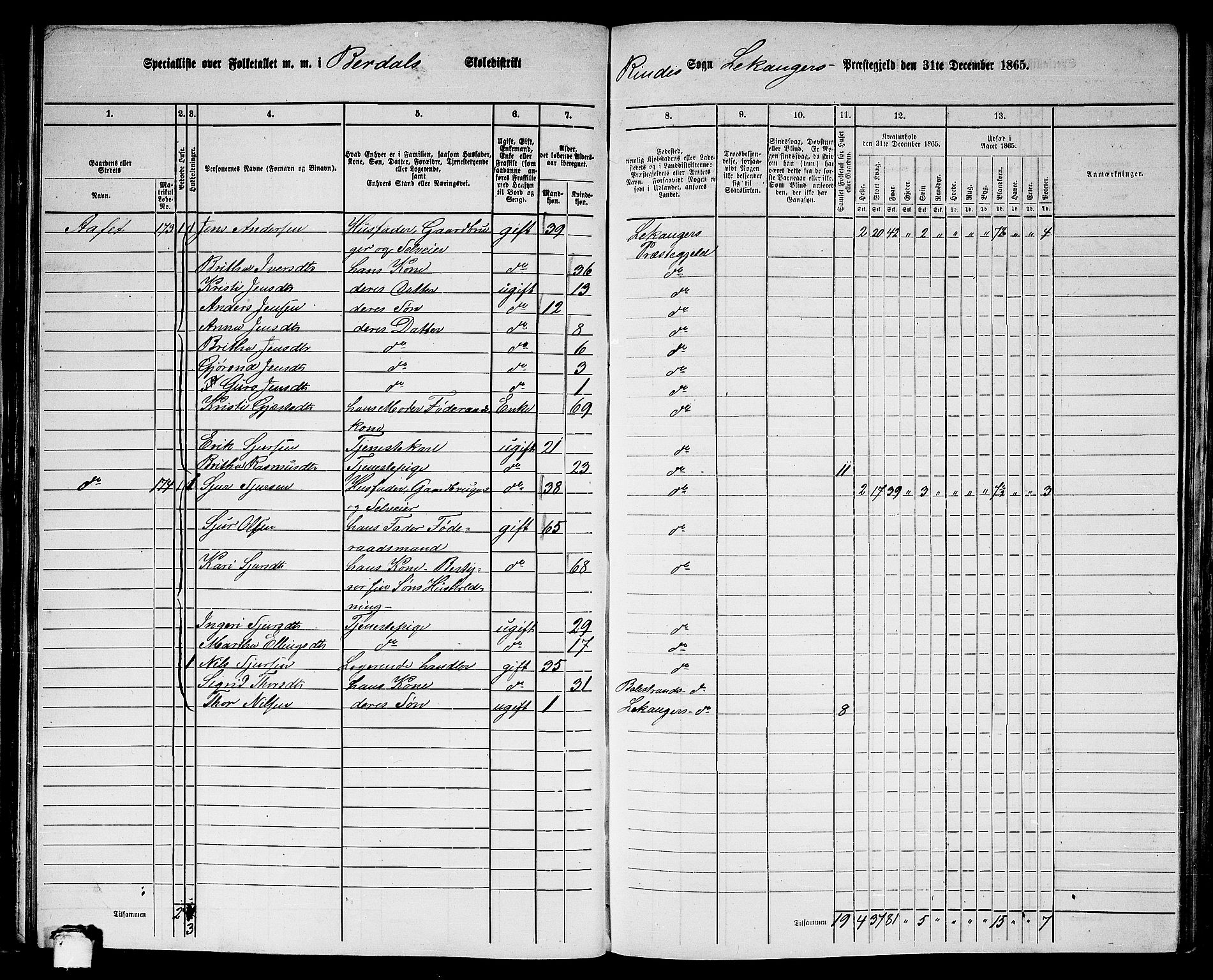 RA, 1865 census for Leikanger, 1865, p. 67