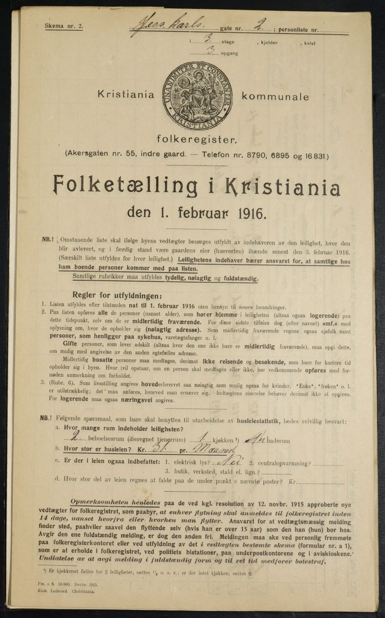 OBA, Municipal Census 1916 for Kristiania, 1916, p. 48055