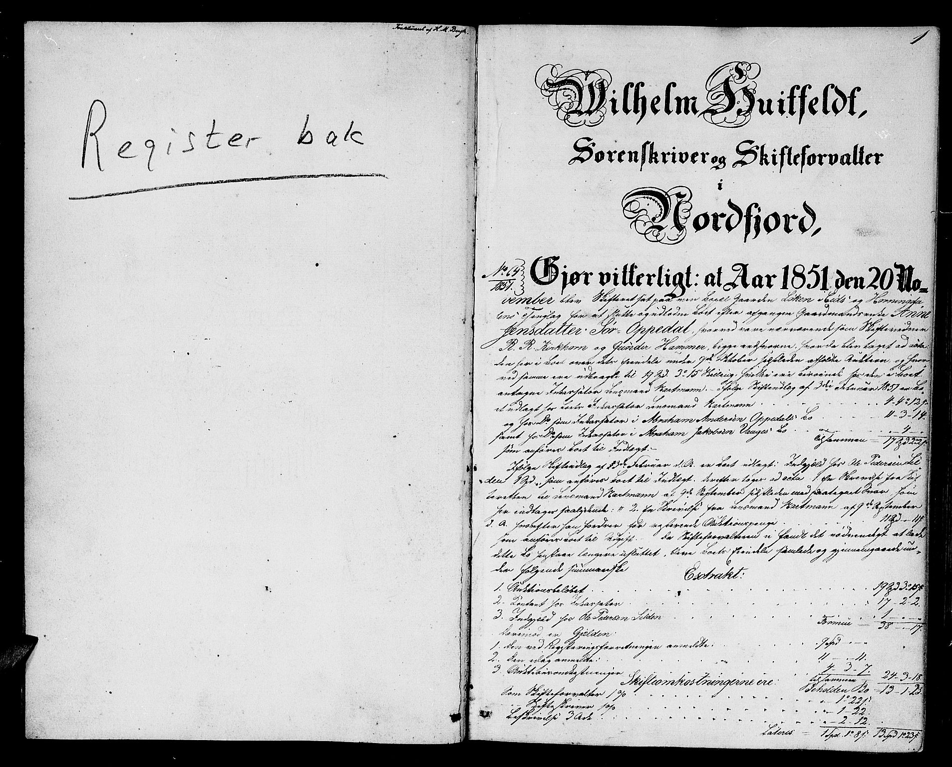 Nordfjord sorenskriveri, AV/SAB-A-2801/1/04/04d/L0001: Skifteutlodningsprotokoll, 1851-1857, p. 0-1