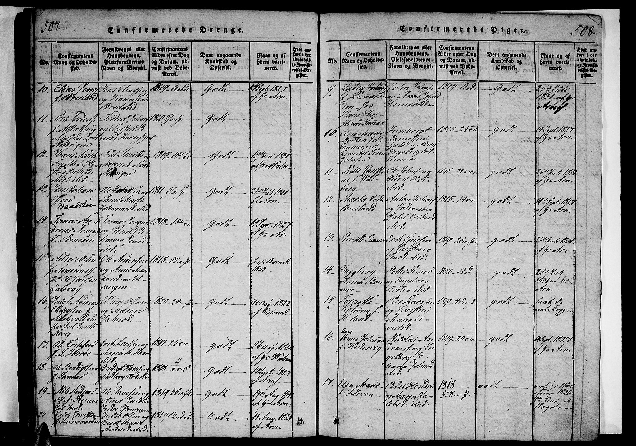 Ministerialprotokoller, klokkerbøker og fødselsregistre - Nordland, AV/SAT-A-1459/834/L0510: Parish register (copy) no. 834C01, 1820-1847, p. 507-508