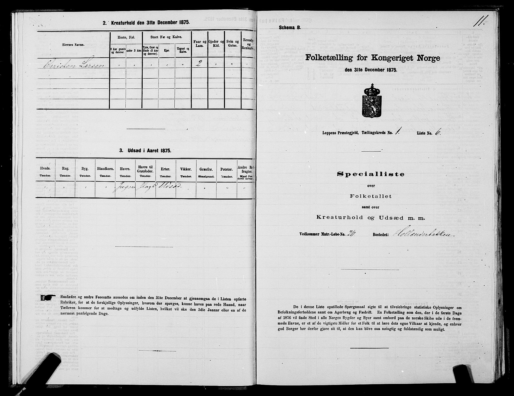 SATØ, 1875 census for 2014P Loppa, 1875, p. 1011