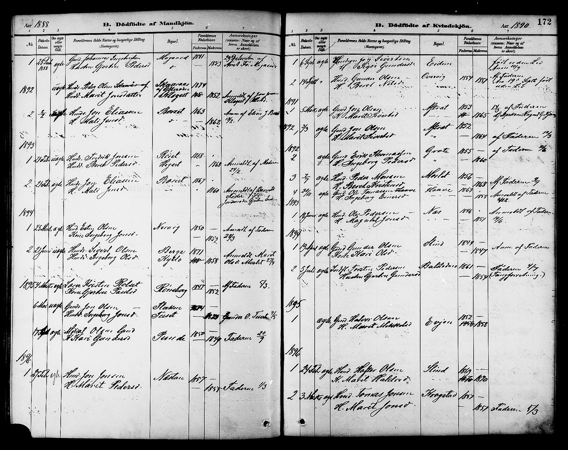 Ministerialprotokoller, klokkerbøker og fødselsregistre - Sør-Trøndelag, AV/SAT-A-1456/695/L1157: Parish register (copy) no. 695C08, 1889-1913, p. 172