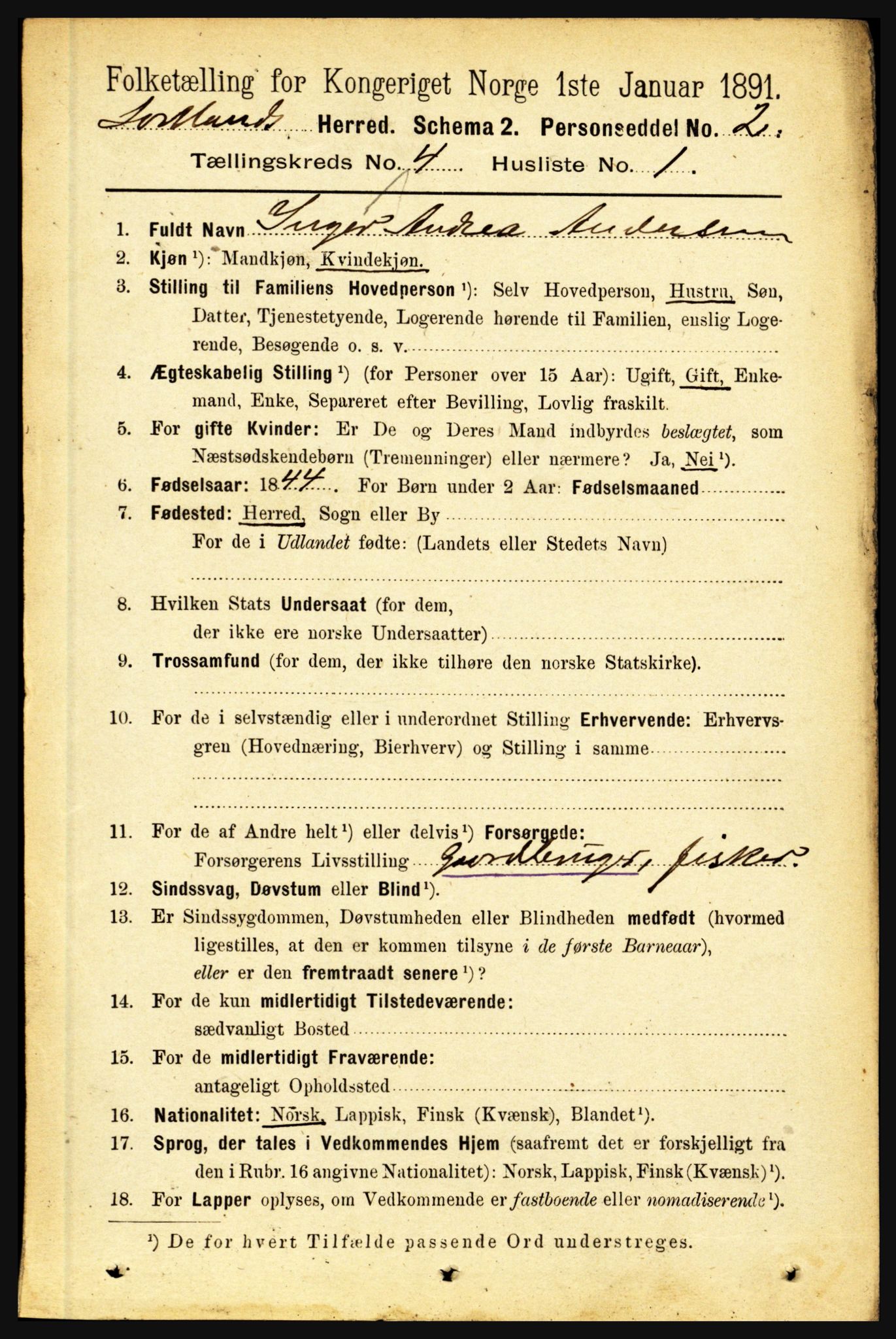 RA, 1891 census for 1870 Sortland, 1891, p. 2719