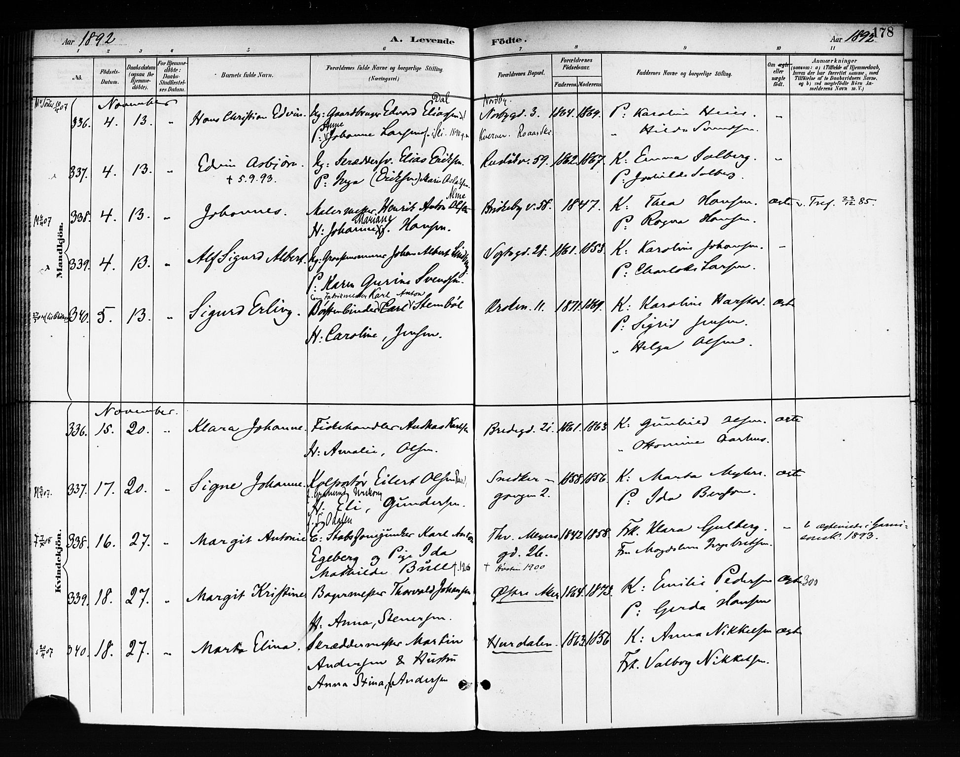 Rikshospitalet prestekontor Kirkebøker, SAO/A-10309b/F/L0008: Parish register (official) no. 8, 1890-1893, p. 178