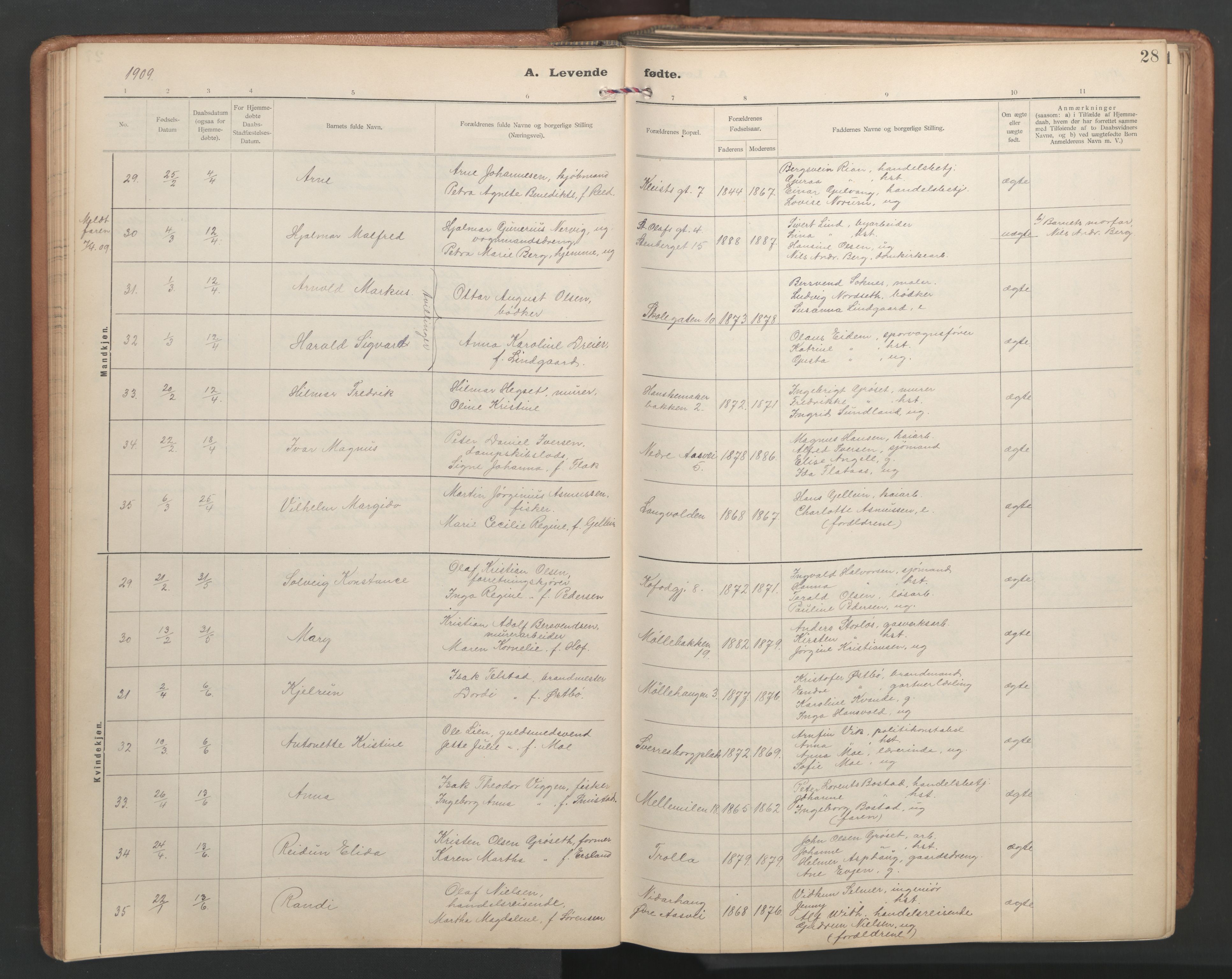 Ministerialprotokoller, klokkerbøker og fødselsregistre - Sør-Trøndelag, AV/SAT-A-1456/603/L0173: Parish register (copy) no. 603C01, 1907-1962, p. 28