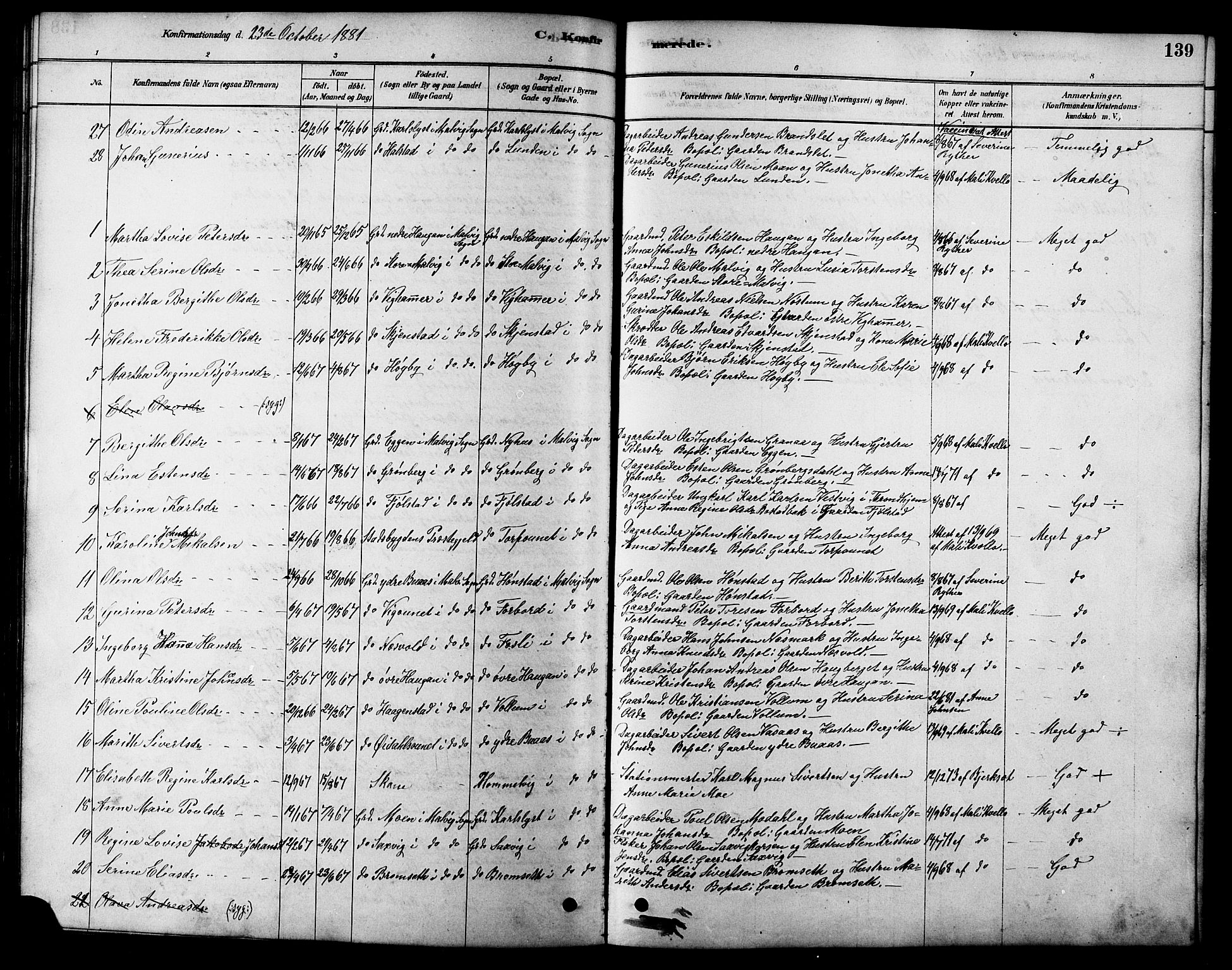 Ministerialprotokoller, klokkerbøker og fødselsregistre - Sør-Trøndelag, SAT/A-1456/616/L0423: Parish register (copy) no. 616C06, 1878-1903, p. 139