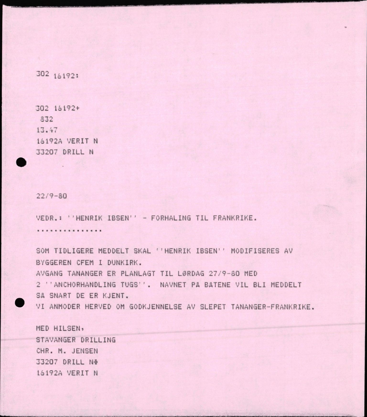 Pa 1503 - Stavanger Drilling AS, AV/SAST-A-101906/2/E/Ec/Eca/L0011: Sak og korrespondanse, 1980-1981