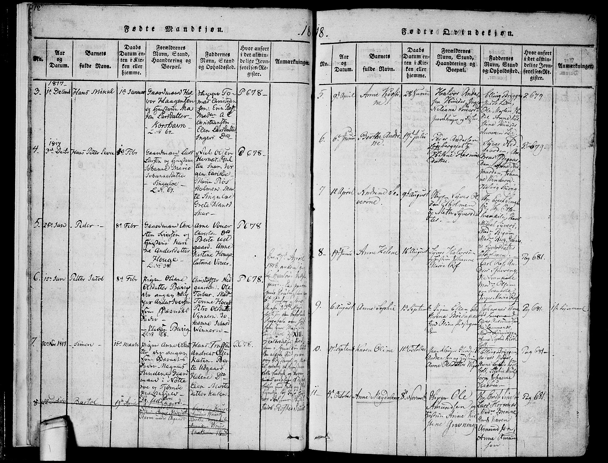 Hvaler prestekontor Kirkebøker, SAO/A-2001/F/Fa/L0005: Parish register (official) no. I 5, 1816-1845, p. 12-13